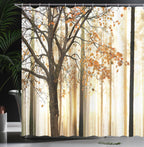Ambesonne Autumn Shower Curtain, Fall Season Theme Picture Of A Forest Tree Leaves An Abstract Woodland Background Print, Cloth