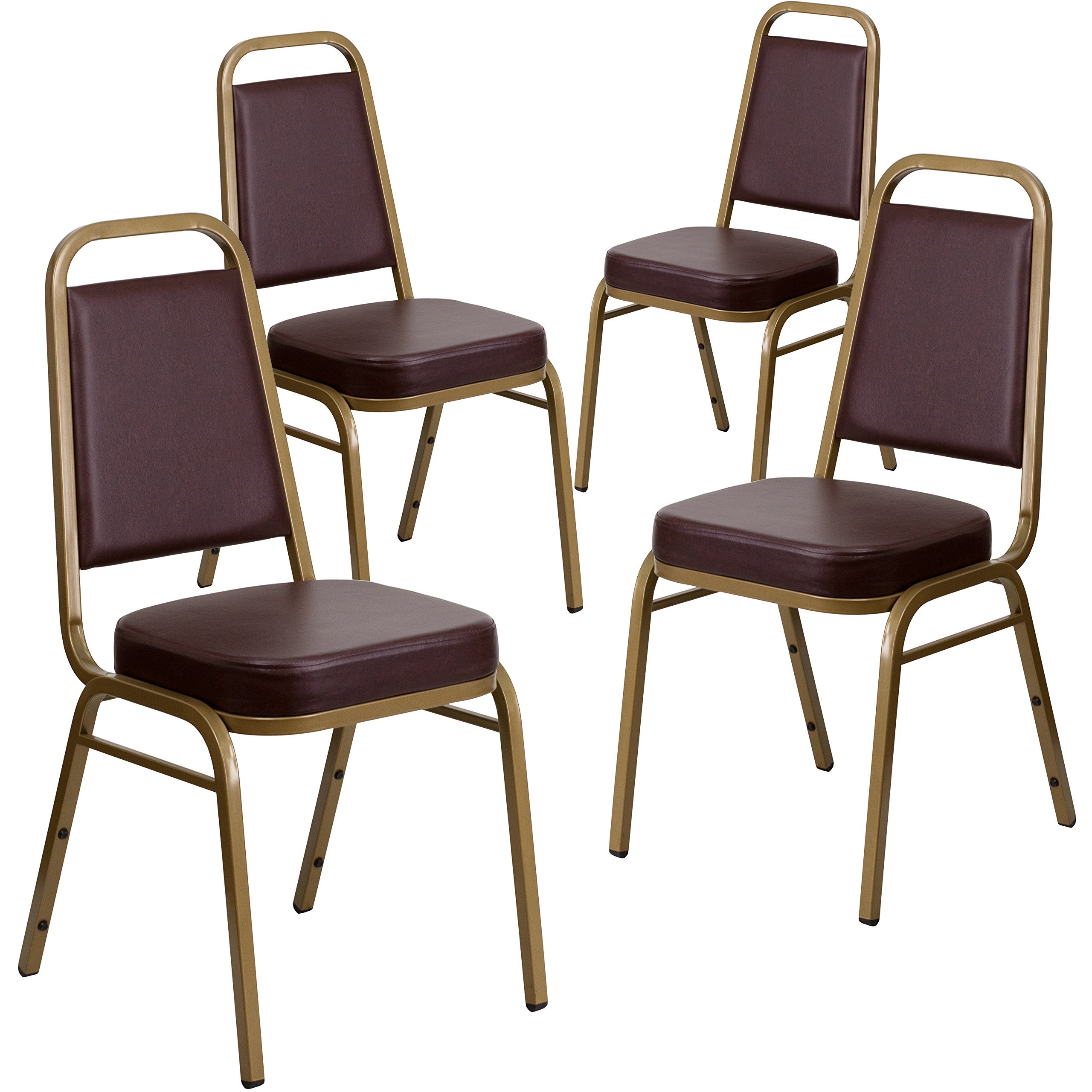 4 Pk. Stacking Chair with Brown Vinyl and 2.5 Thick Seat - Gold Frame