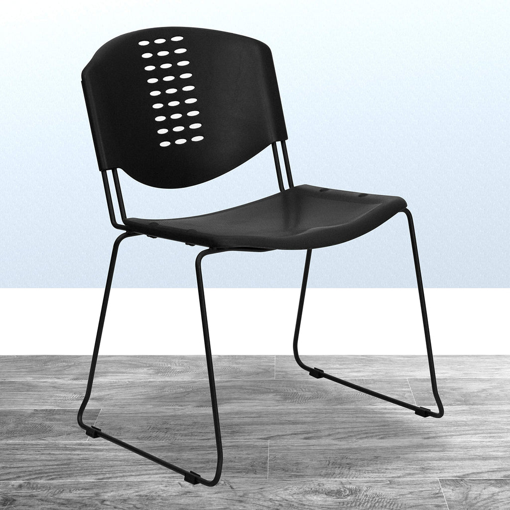 Flash Furniture HERCULES Series 400 lb. Capacity Black Plastic Stack Chair with Black Frame