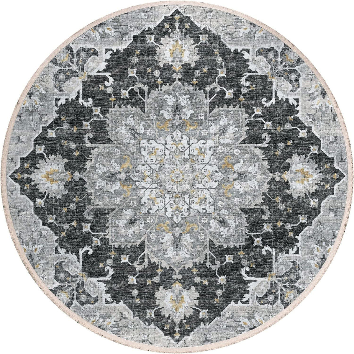 Marbella Mb3 Black Traditional Rug Round 4' X 4'