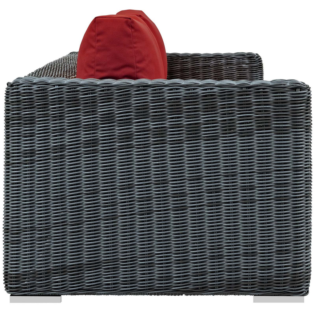 Modway Summon Wicker Rattan Outdoor Patio Sunbrella Sofa in Canvas Red