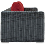 Modway Summon Wicker Rattan Outdoor Patio Sunbrella Sofa in Canvas Red