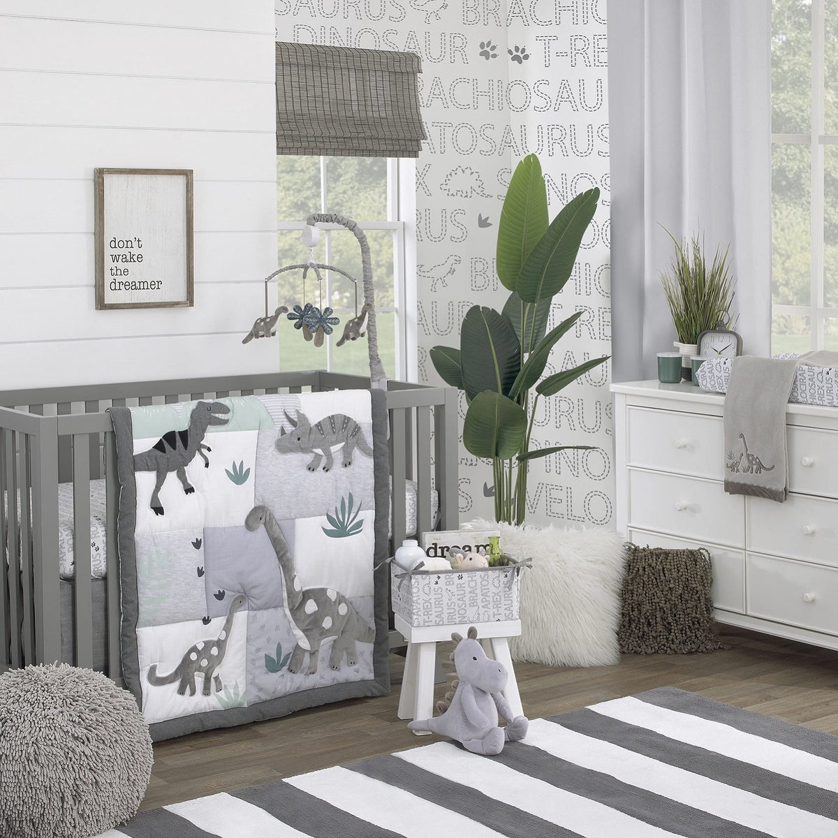 Nojo Baby-Saurus Gray Brontosaurus & Palm Tree Musical Mobile, Grey, Charcoal