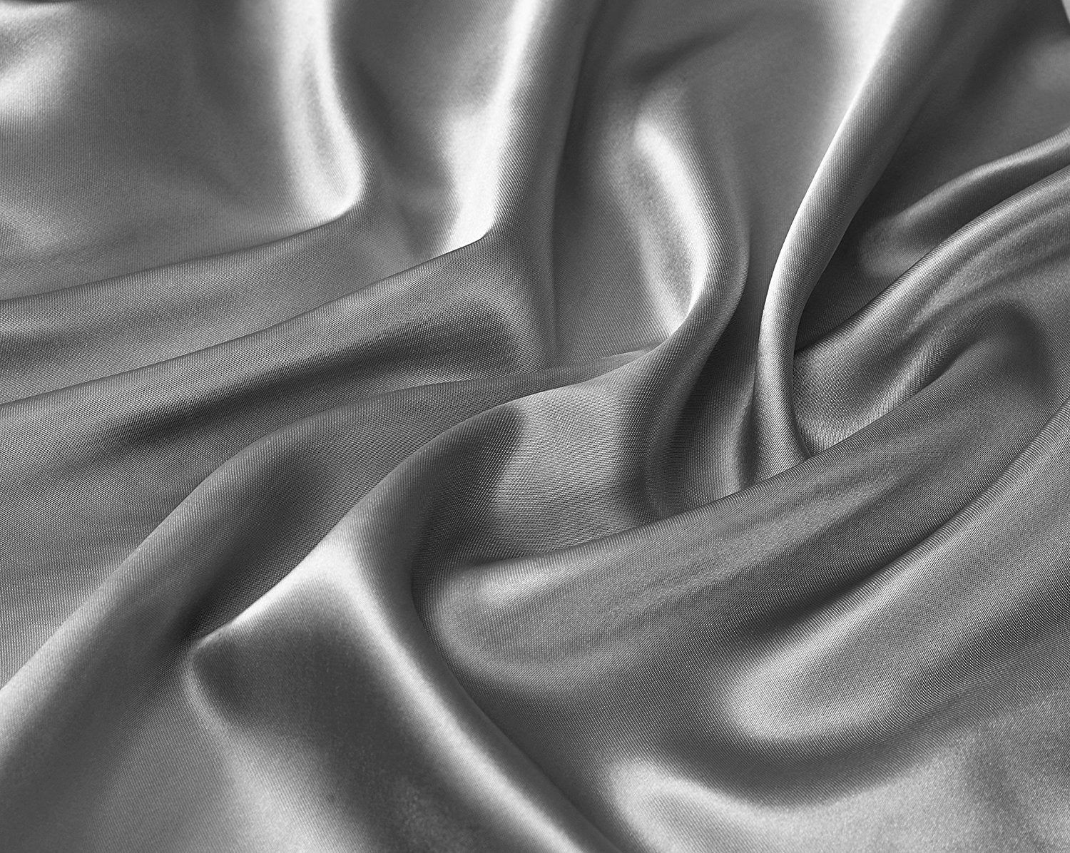 Mk Collection 4Pc Soft Silky Satin Solid Color Deep Pocket Sheet Set (Silver/Grey, Queen)
