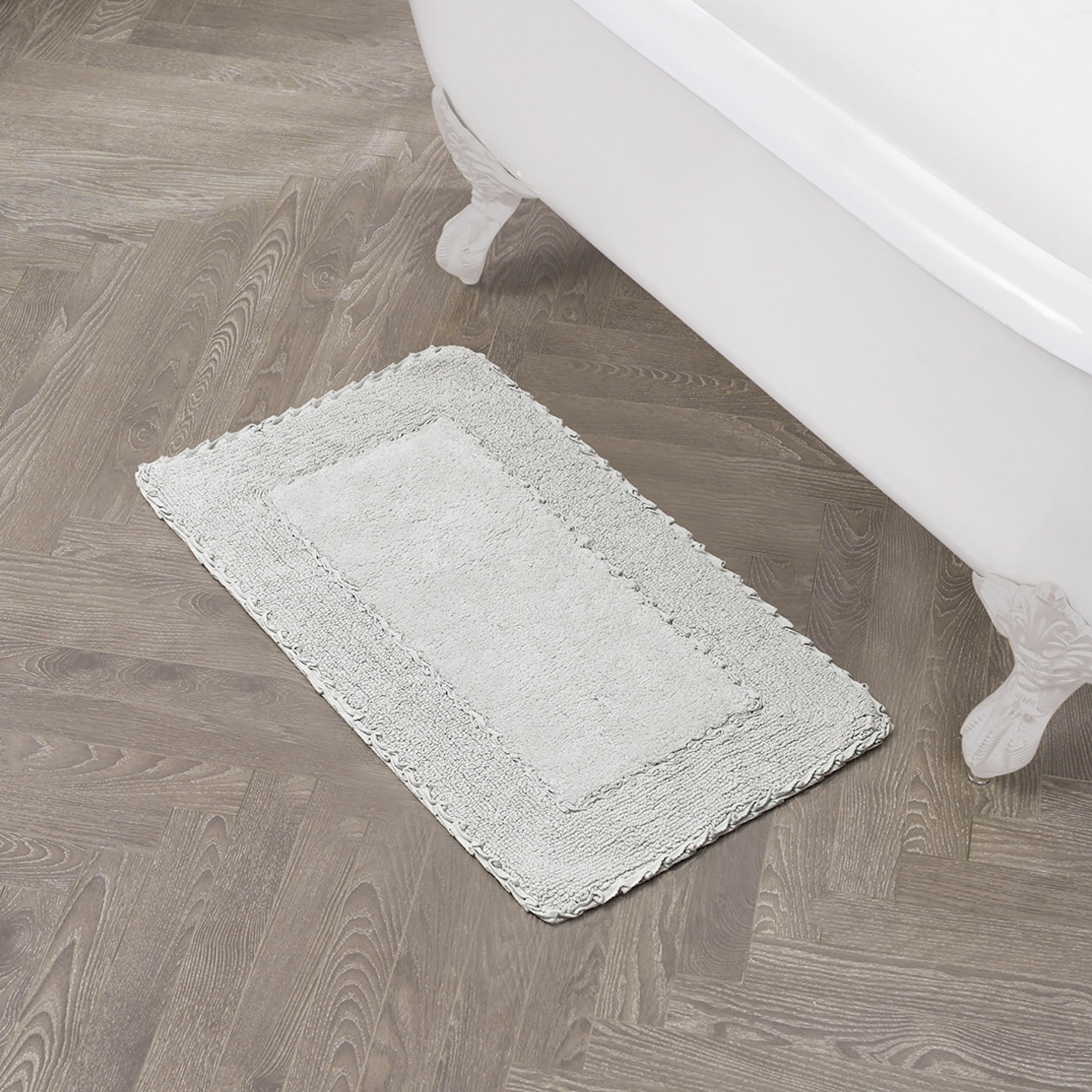Laura Ashley Ruffle Cotton 20 x 34 Bath Rug, Light Gray