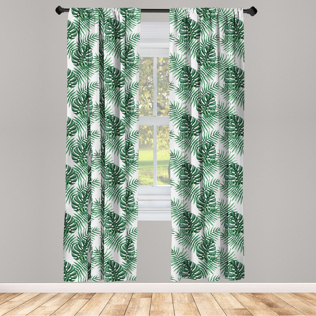 Ambesonne Leaf Window Curtains Pack Of 2, Palm Mango Banana Tree Leaves In Tropical Wild Savannah Island Jungle Image Art, Light