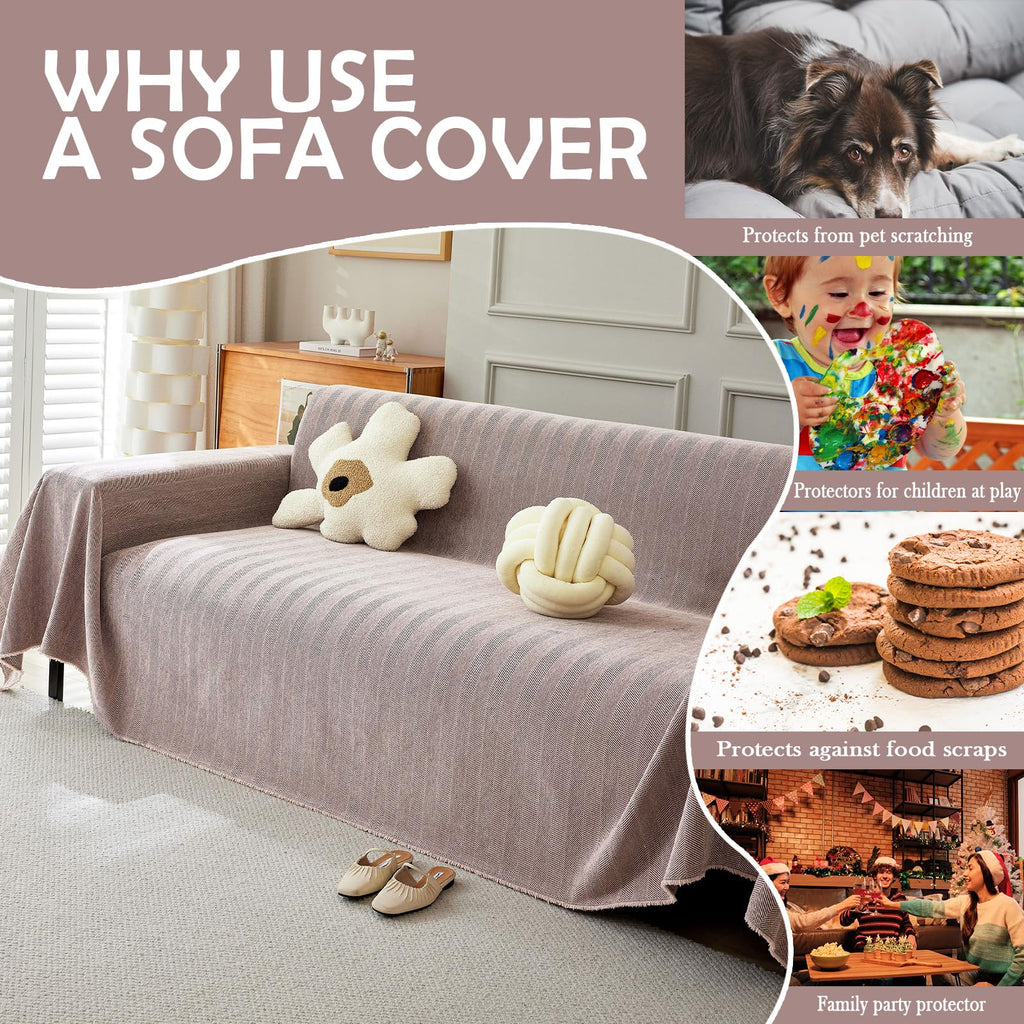 Handontime Soild Couch Covers For Dogs Pink-Purple Sofa Covers Boho Cover For Sofa 3 Seats Chenille Sofa Throw Cover Mauve Sofa Covers For 3 Cushion Couch Tassel Sofa Cover, 91' X150'