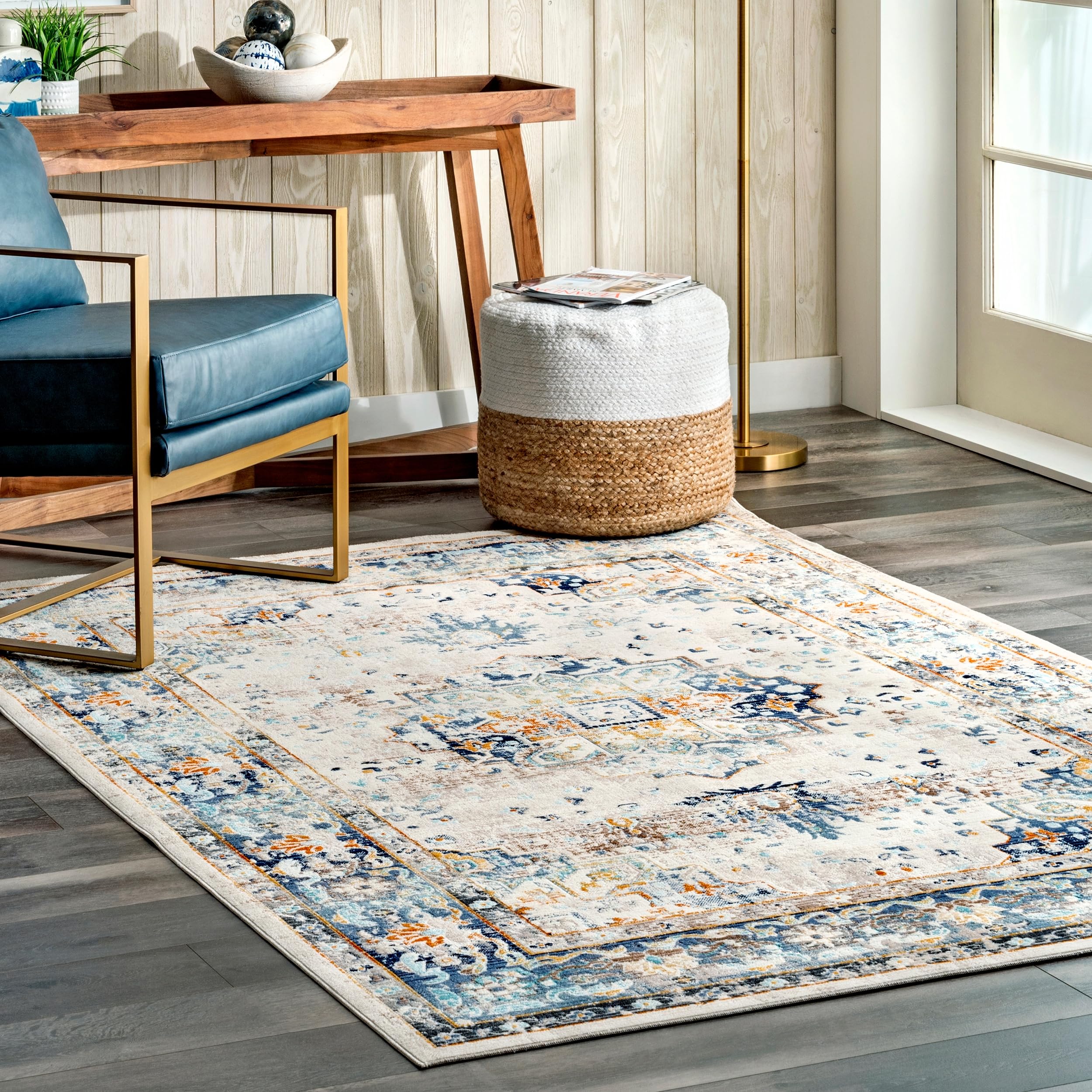 nuLOOM Ainsley Distressed Medallion Accent Rug, 3x5, Blue