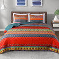 Exclusivo Mezcla Reversible Boho Quilt Set King Size, 3 Pieces Bohemian Blue All Season Bedspreads, Ultra Soft Floral Coverlet B