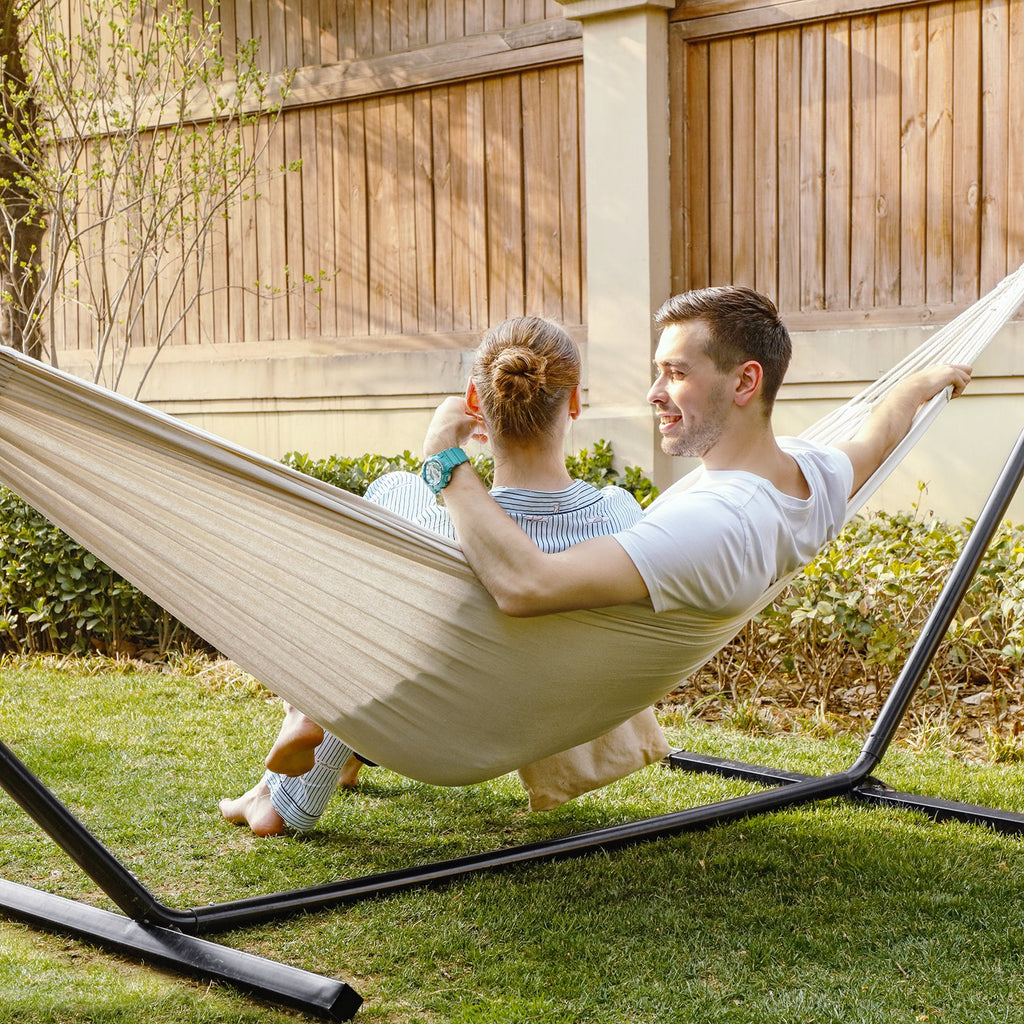 Songmics Double Hammock, 98.4 X 59.1 Inches, 660 Lb Load Capacity, With Compression Bag, Mounting Straps, Carabiners, For Terrace, Balcony, Garden, Outdoor, Camping, Beige Ugdc15M