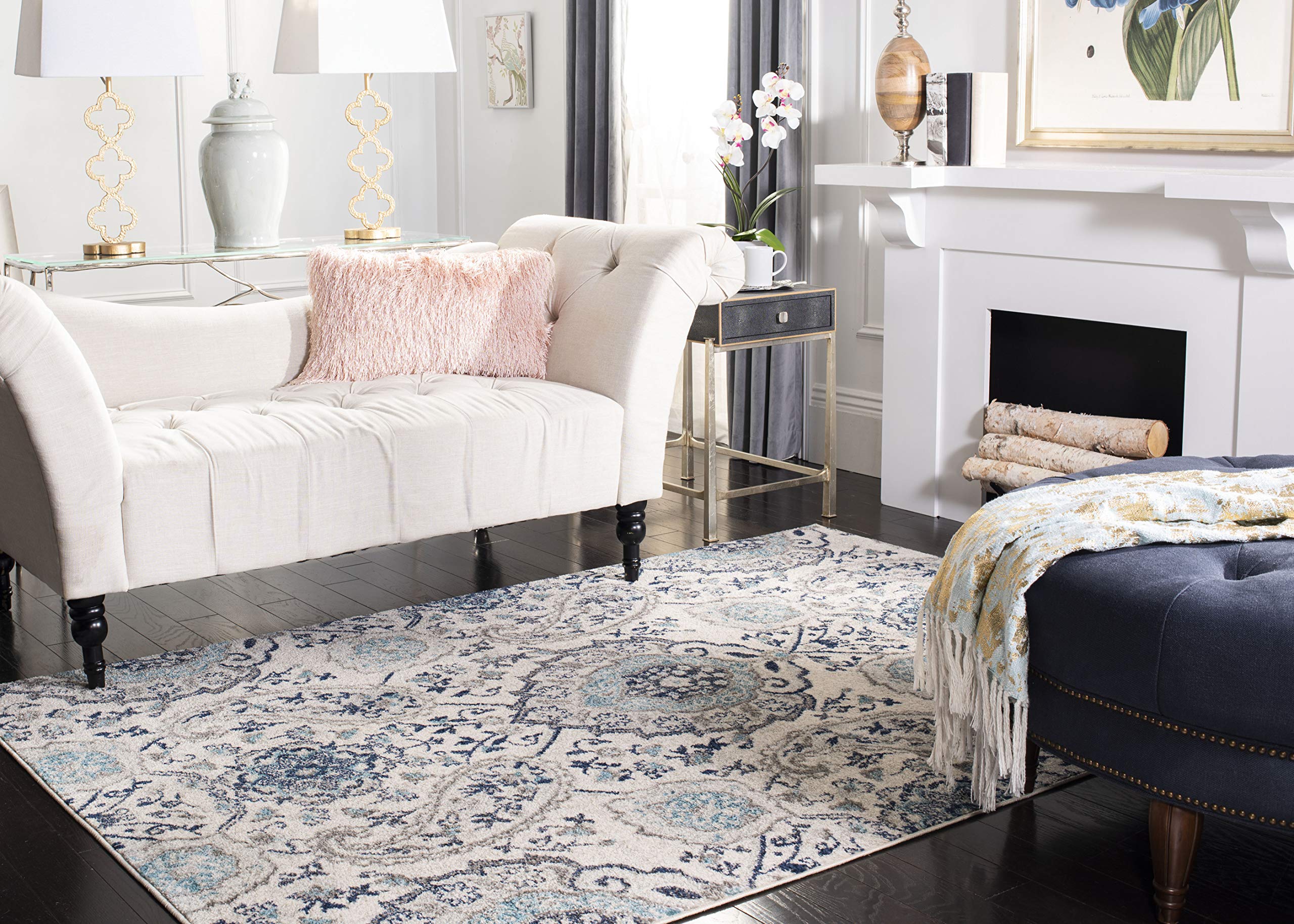 Safavieh Madison Collection Area Rug - 5'3'' X 7'6'', Cream & Light Grey, Boho Chic Glam Paisley Design, Non-Shedding & Easy Car