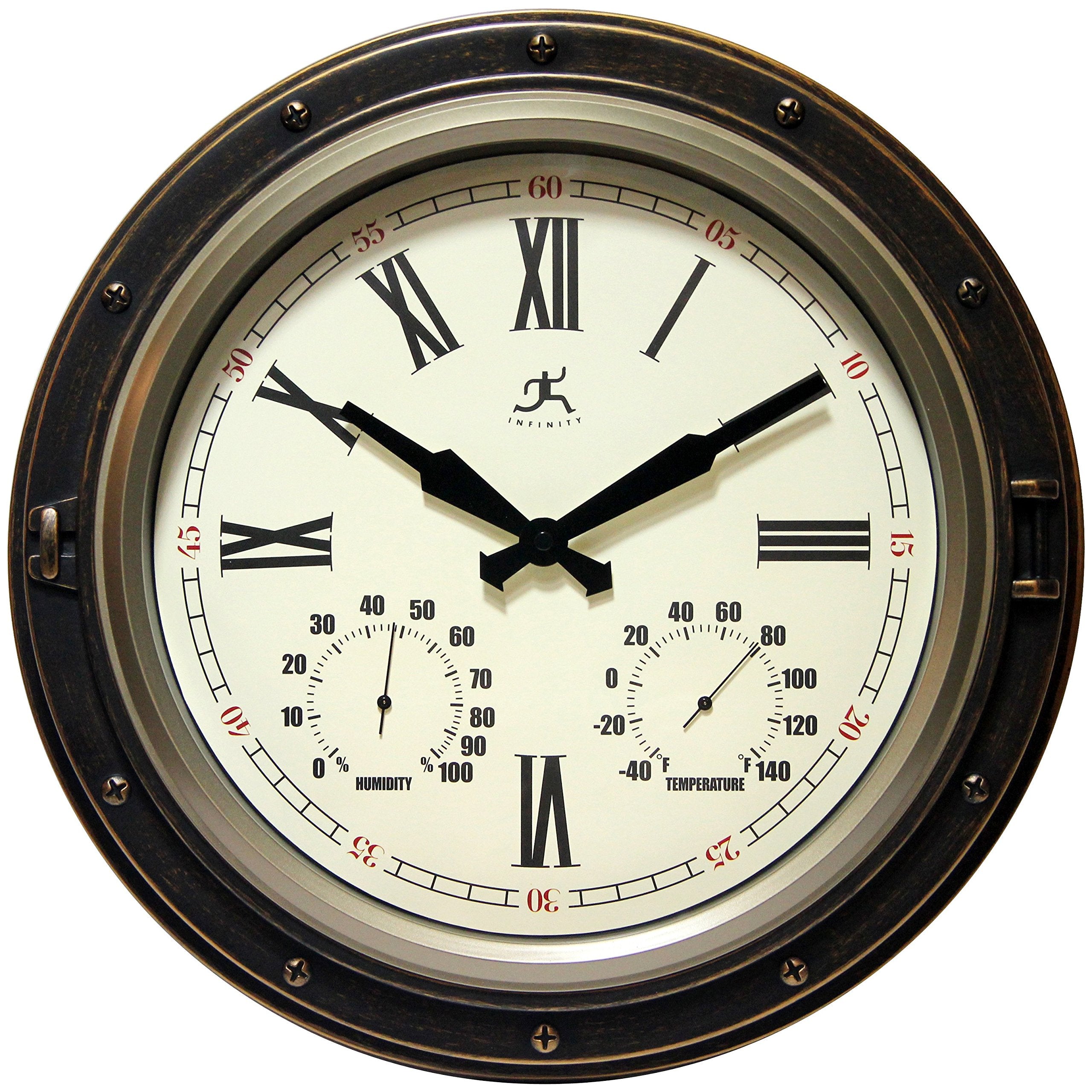 Infinity Instruments Forecaster Indoor/Outdoor Wall Clock, Thermometer, Hygrometer combo, Stylish Durable Waterproof Weather Sta