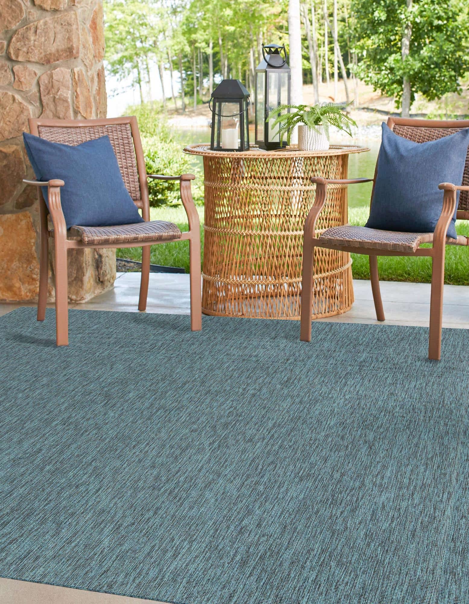 Unique Loom Outdoor Solid Collection Area Rug (4' 1'' Square Teal/Navy Blue)
