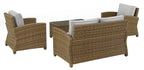 Crosley Furniture Bradenton 4-Piece Outdoor Loveseat Patio Furniture Set, Wicker Conversation Sets for Porch, Brown with Gray Cushions