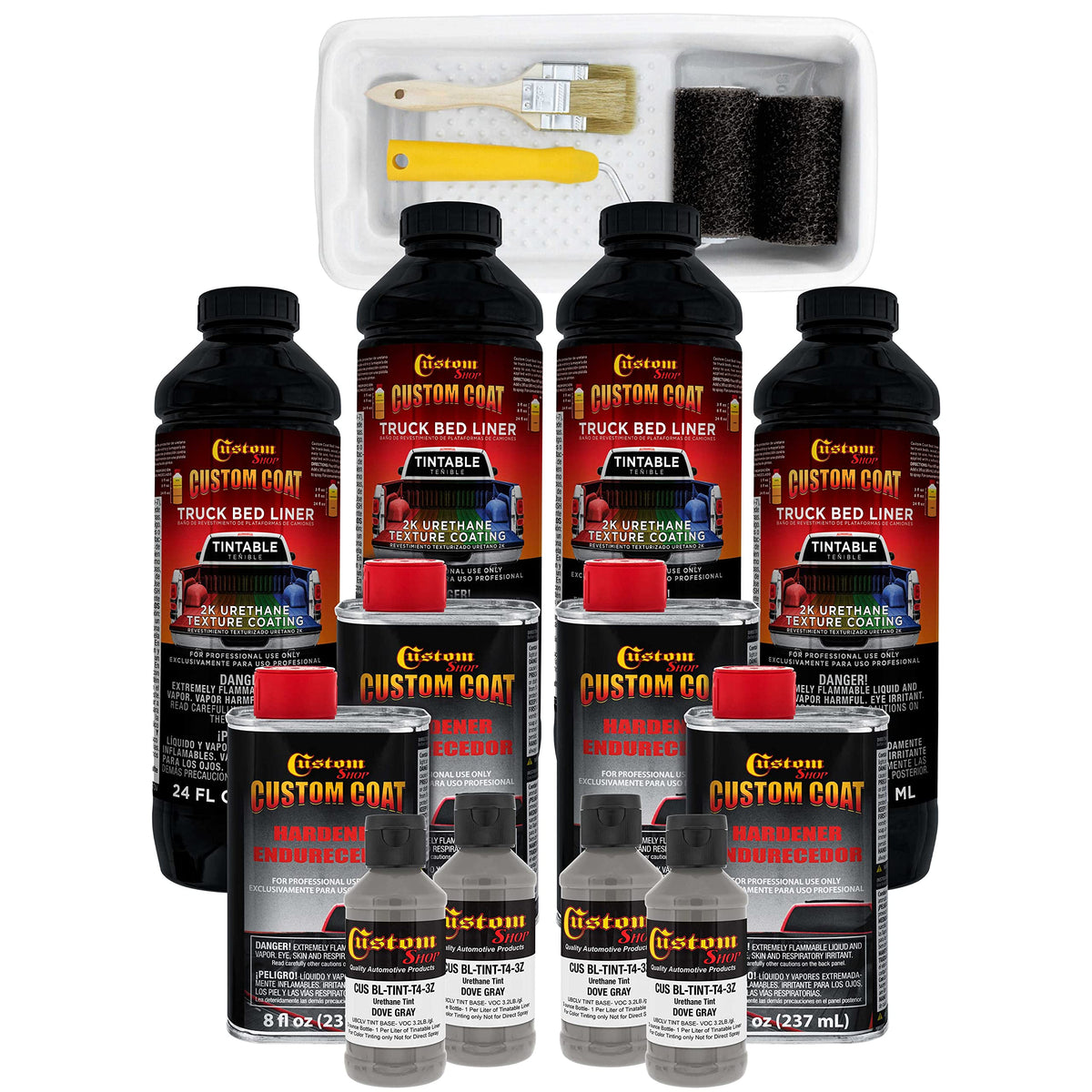 Custom Coat Dove Gray 1 Gallon Urethane Roll-On, Brush-On Or Spray-On Truck Bed Liner Kit With Roller And Brush Applicator Kit -