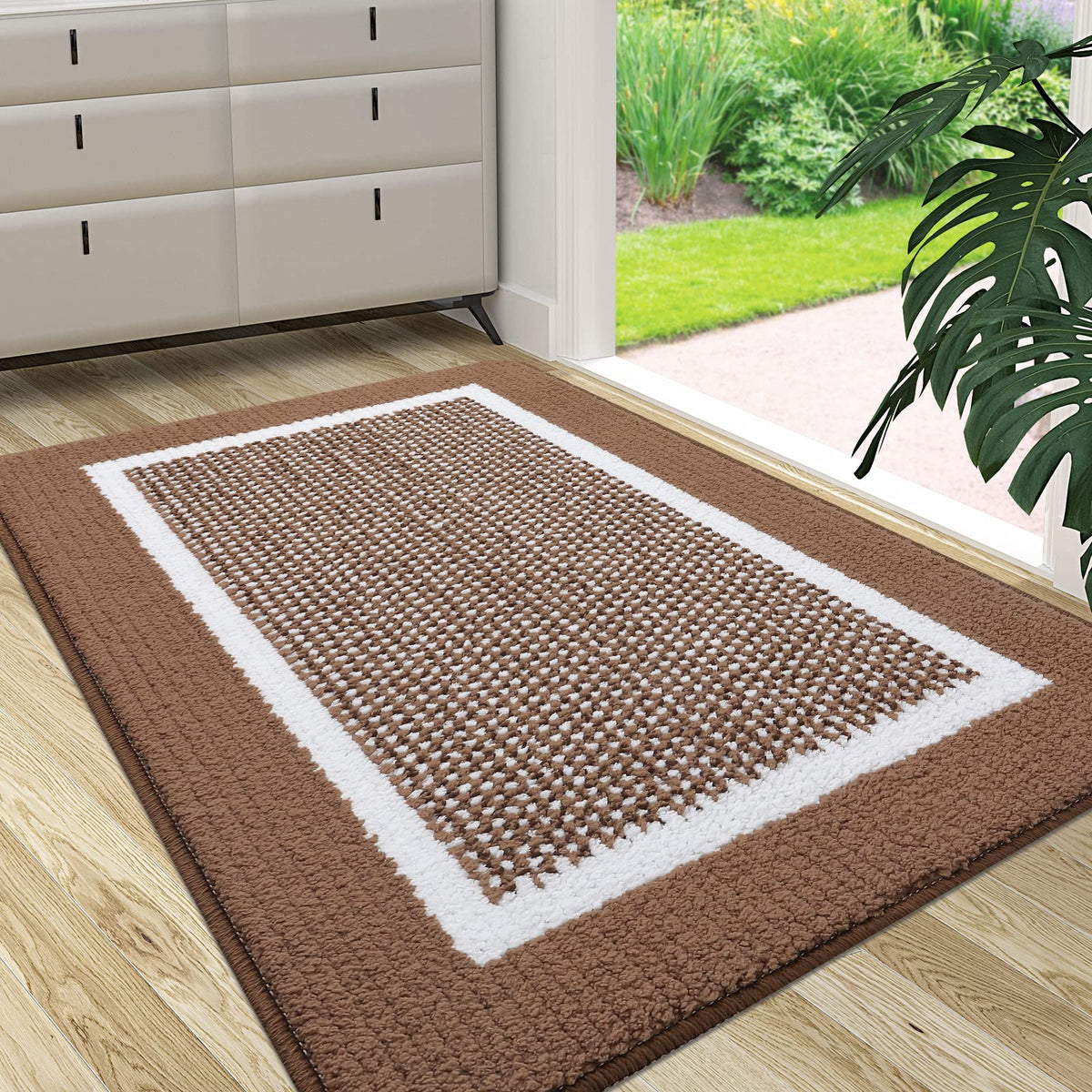 Colorxy Indoor Door Mat, Non-Slip Absorbent Resist Dirt Entrance Mat, Sturdy Low-Profile Inside Floor Carpet Mats, Washable Front Entry Doormats For Entryway, 59''X36'', Brown
