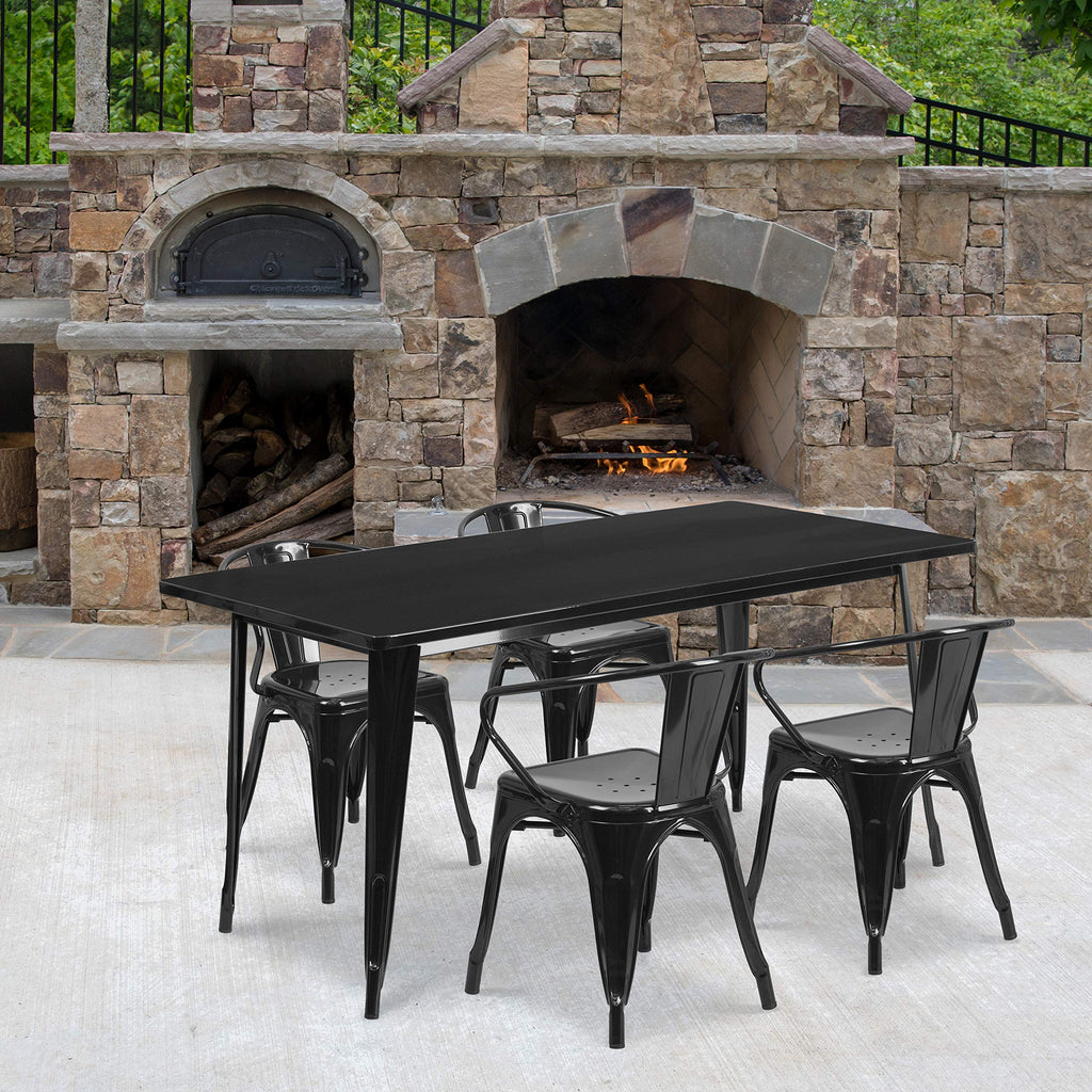 Flash Furniture Commercial Grade 31.5" x 63" Rectangular Silver Metal Indoor-Outdoor Table Set with 4 Arm Chairs
