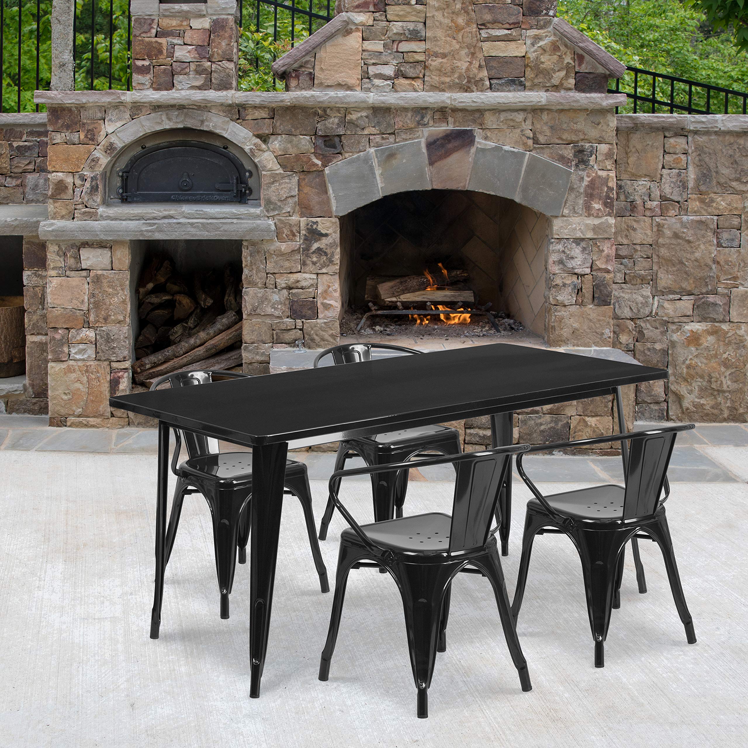Flash Furniture Commercial Grade 31.5" x 63" Rectangular Silver Metal Indoor-Outdoor Table Set with 4 Arm Chairs