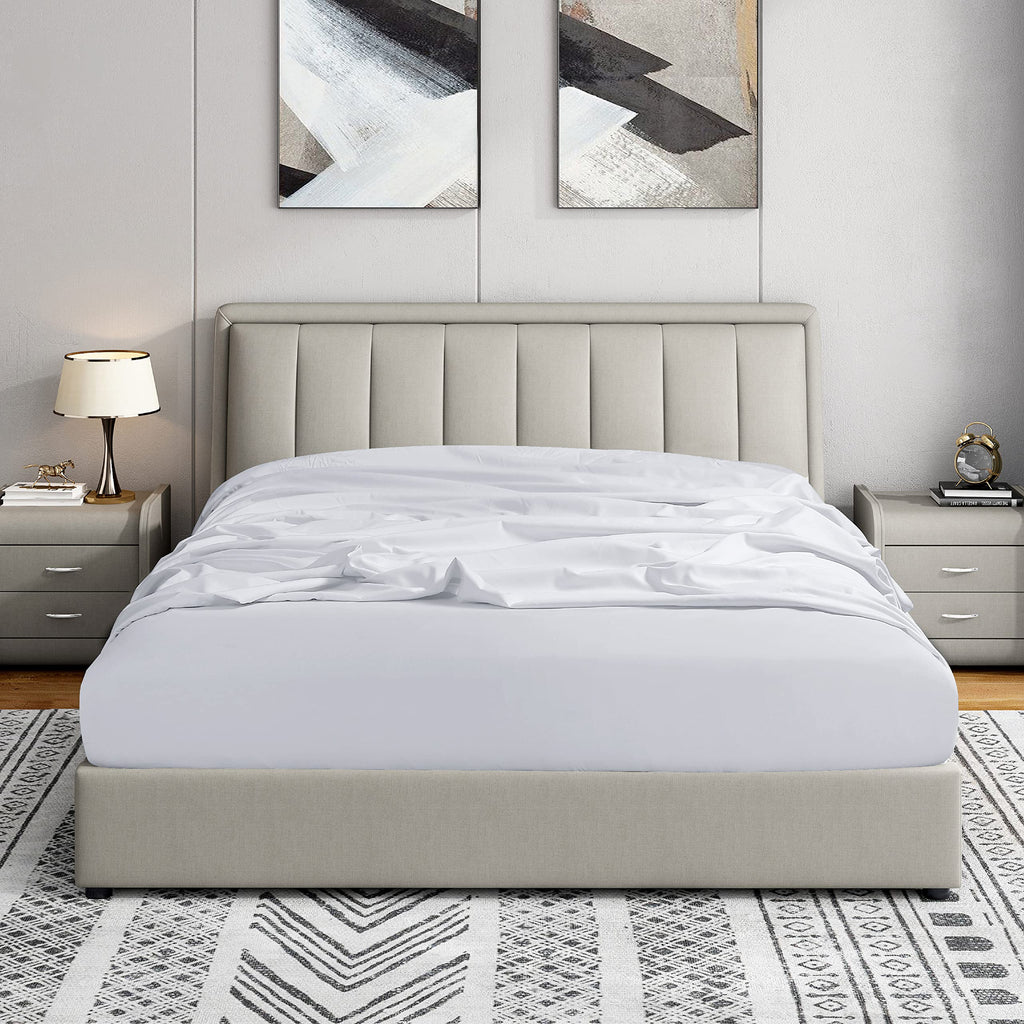 Cathay Home King Fitted Sheet - Double Brushed Ultra Soft – Wrinkle & Fade Resistant - 16' Deep Pocket Fitted Sheet Only - Good Fit For 14'-18' Deep Mattress (King, White)
