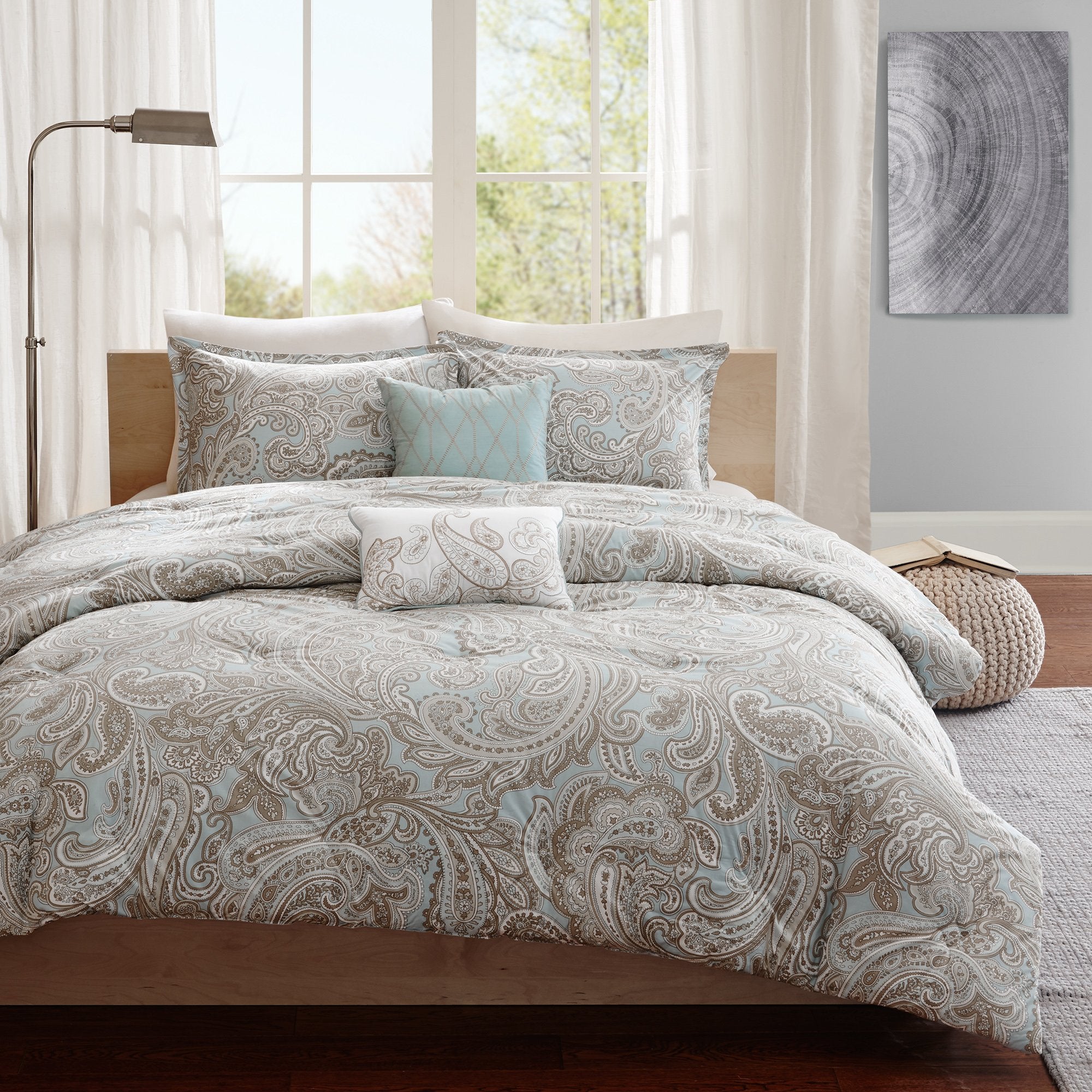 Madison Park Pure Ronan Cotton Comforter Set - Casual Paisley Design, All Season Alternative Down Cozy Bedding, Matching Shams, Decorative Pillows, Blue King/Cal King(104'X92') 5 Piece