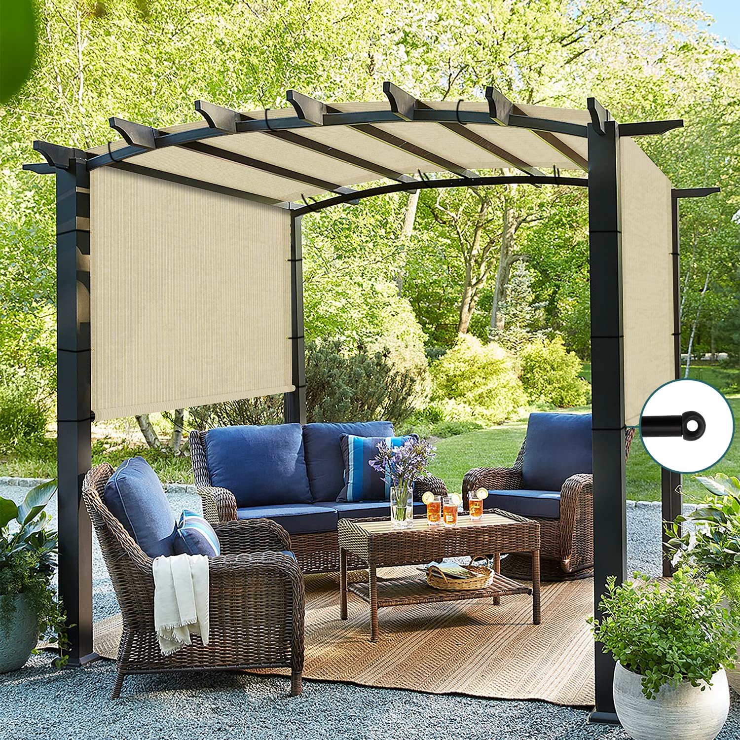 Ecoopts 10'X16' Outdoor Shade Cover Canopy Sun Shade Cover With Grommets Weighted Rods For Pergola Patio Porch (Beige)