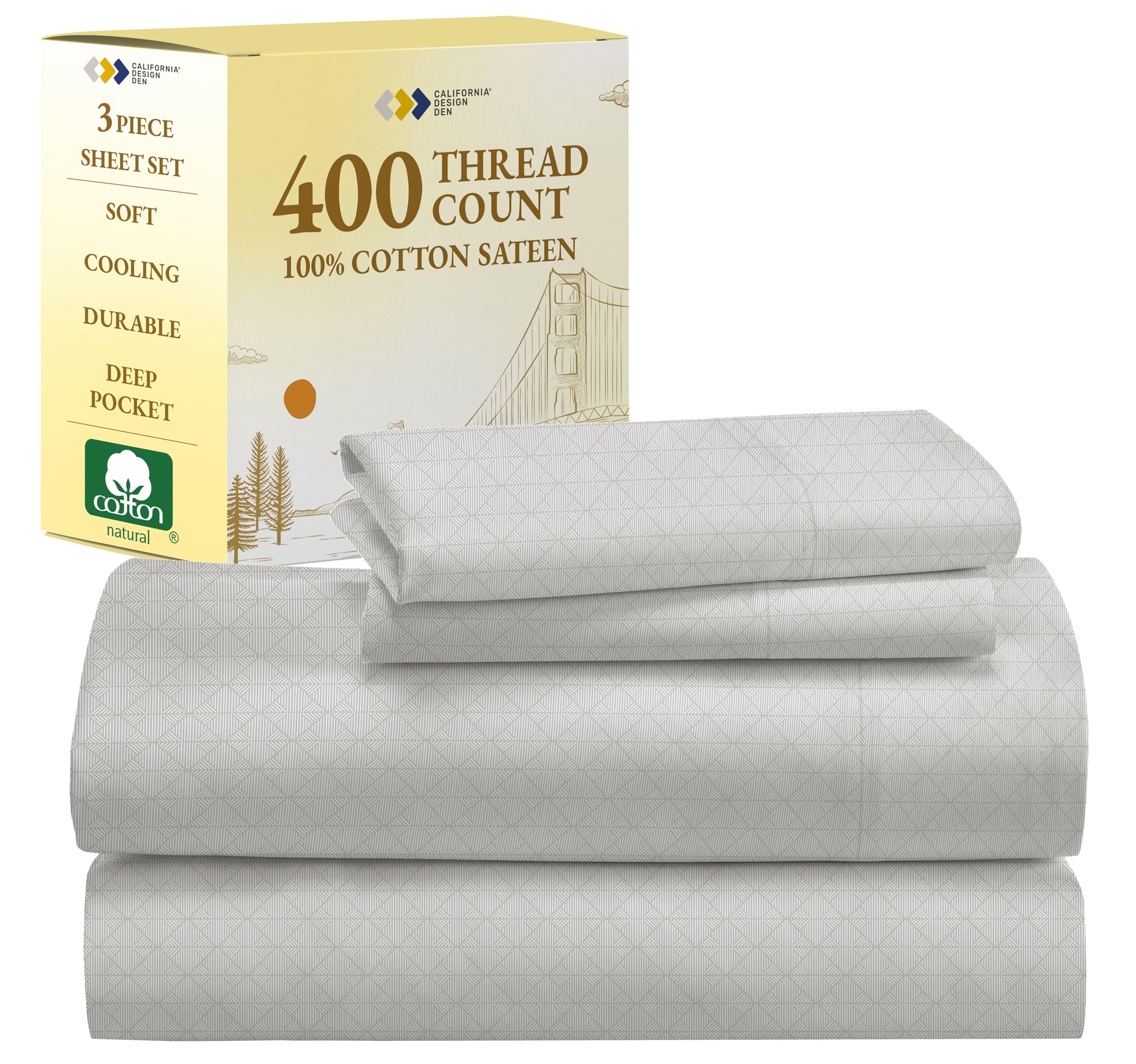 California Design Den Extra Long Twin Sheets Set - 400 Thread Count, 100% Cotton Sateen Deep Pocket Twin Xl Sheets & Pillowcase