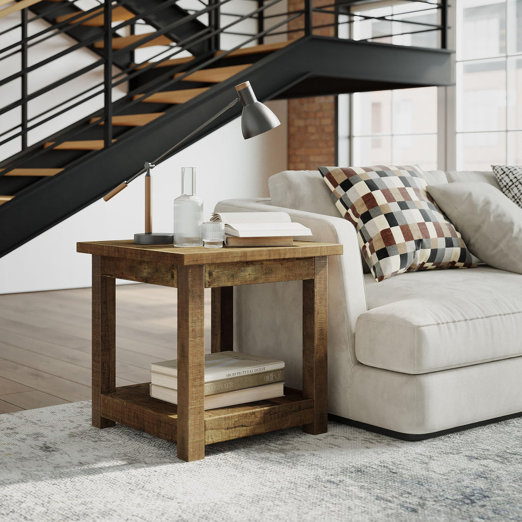 Jofran Reclamation Rustic Reclaimed Solid Wood Square End Table with Storage Shelf