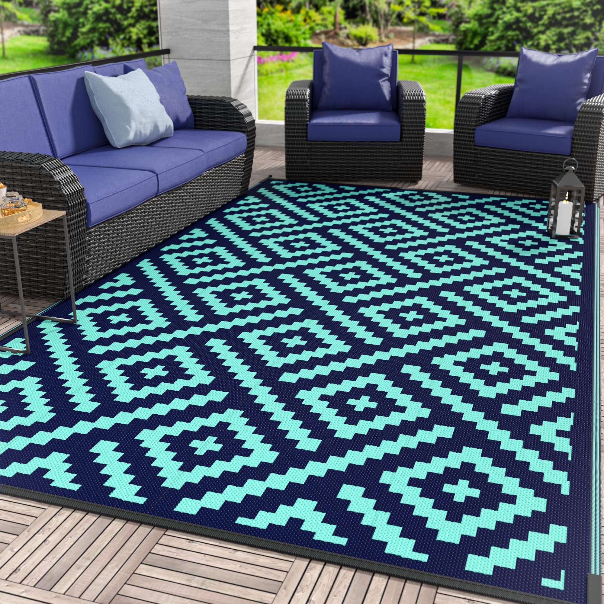 Genimo Outdoor Rug For Patio Clearance, 6'X9' Waterproof Camping Mat, Reversible Plastic Straw Rugs For Rv, Camper, Balcony, Bac
