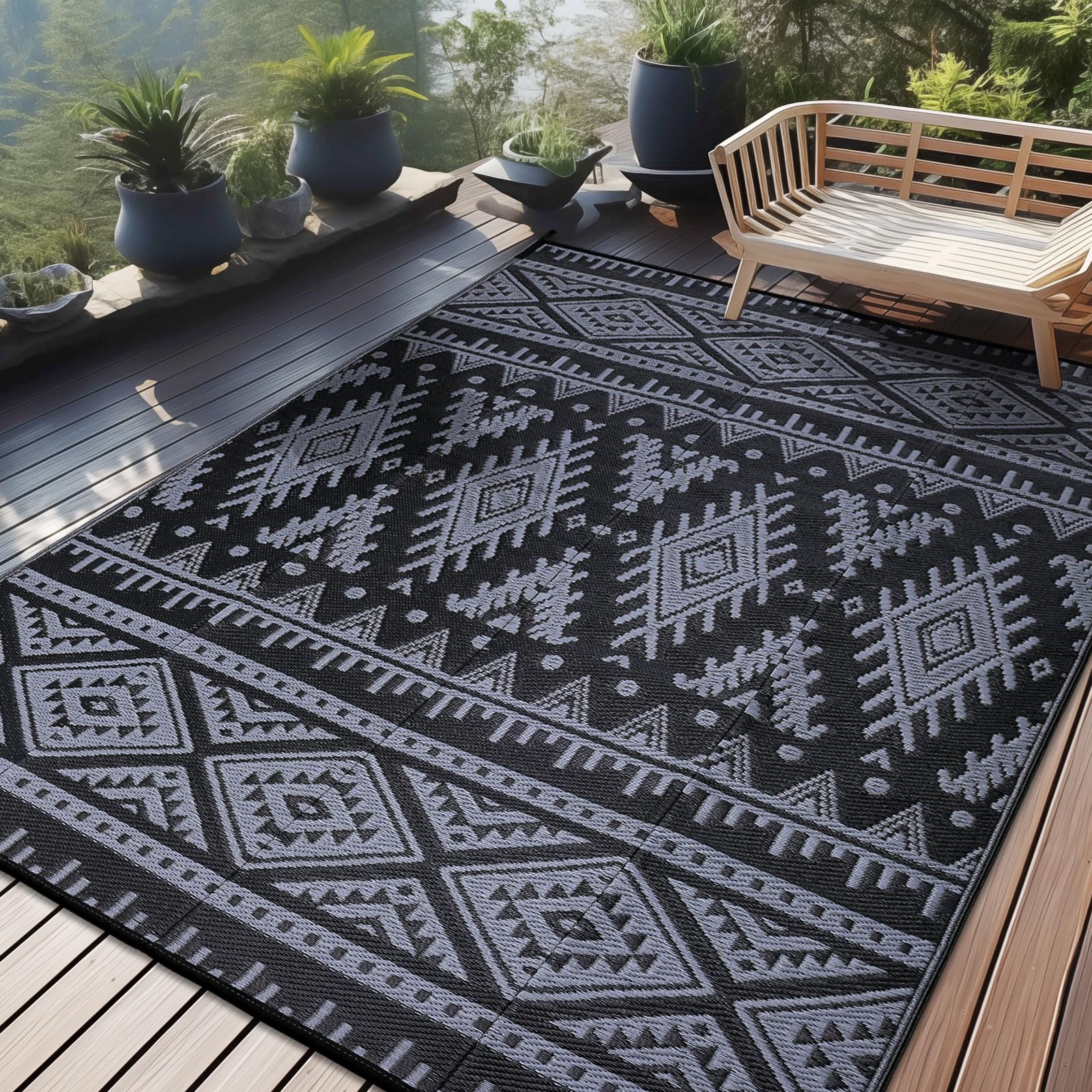 Olanly Outdoor Rug Waterproof 9X12 Ft, Reversible Outdoor Plastic Straw Rug, Boho Patio Rug, Indoor Outdoor Carpet, Rv Mat Outsi