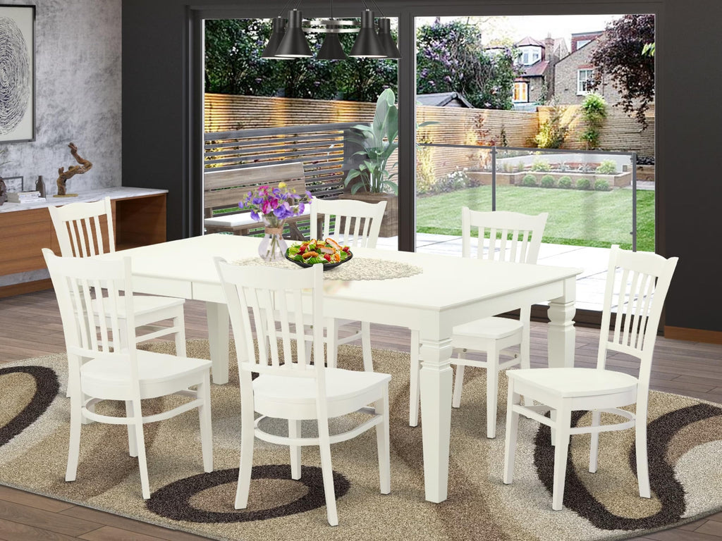 East West Furniture LGGR7-LWH-W 7 Piece Dining Table Set Consist of a Rectangle Dining Room Table with Butterfly Leaf and 6 Wood Seat Chairs, 42x84 Inch, Linen White