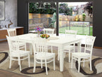 East West Furniture LGGR7-LWH-W 7 Piece Dining Table Set Consist of a Rectangle Dining Room Table with Butterfly Leaf and 6 Wood Seat Chairs, 42x84 Inch, Linen White