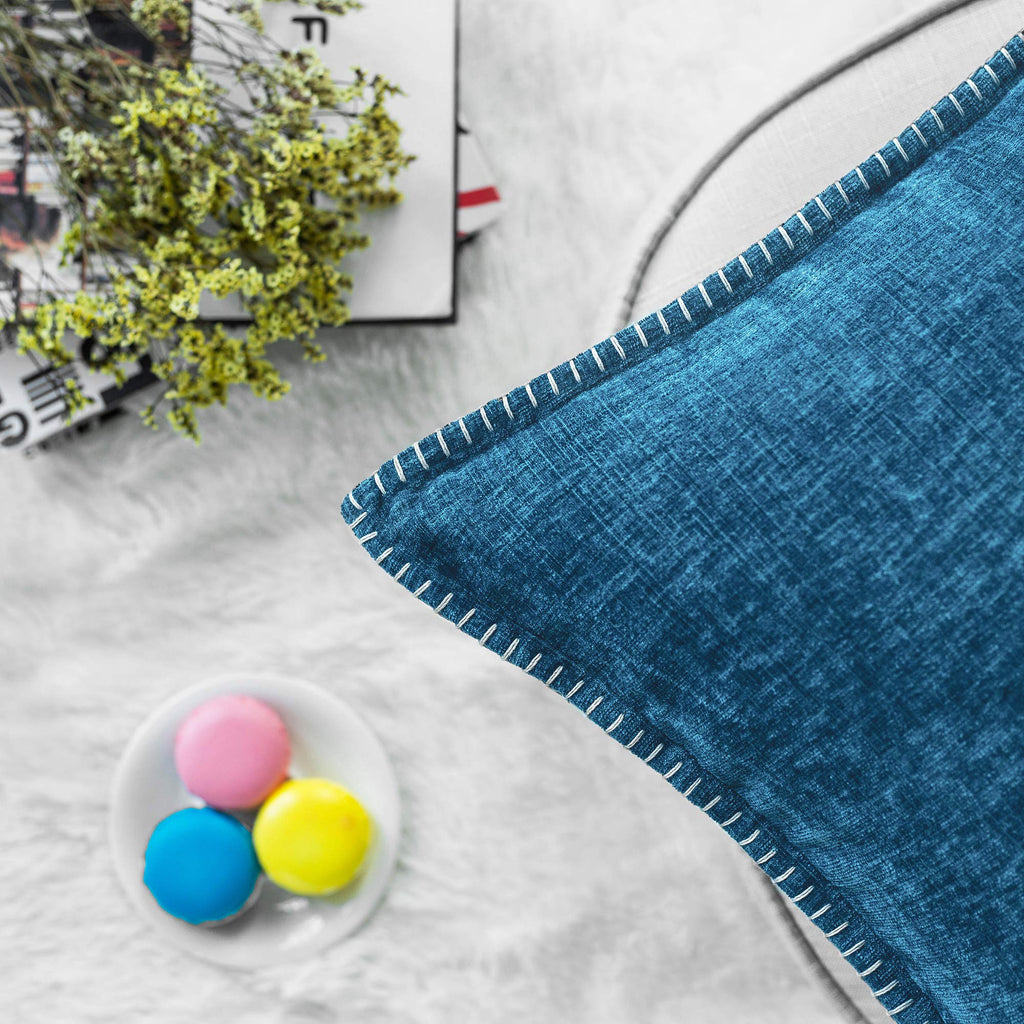 Calitime Throw Pillow Cases Pack Of 2 Cotton Thread Stitching Edges Solid Dyed Soft Chenille Cushion Covers For Couch Sofa Home