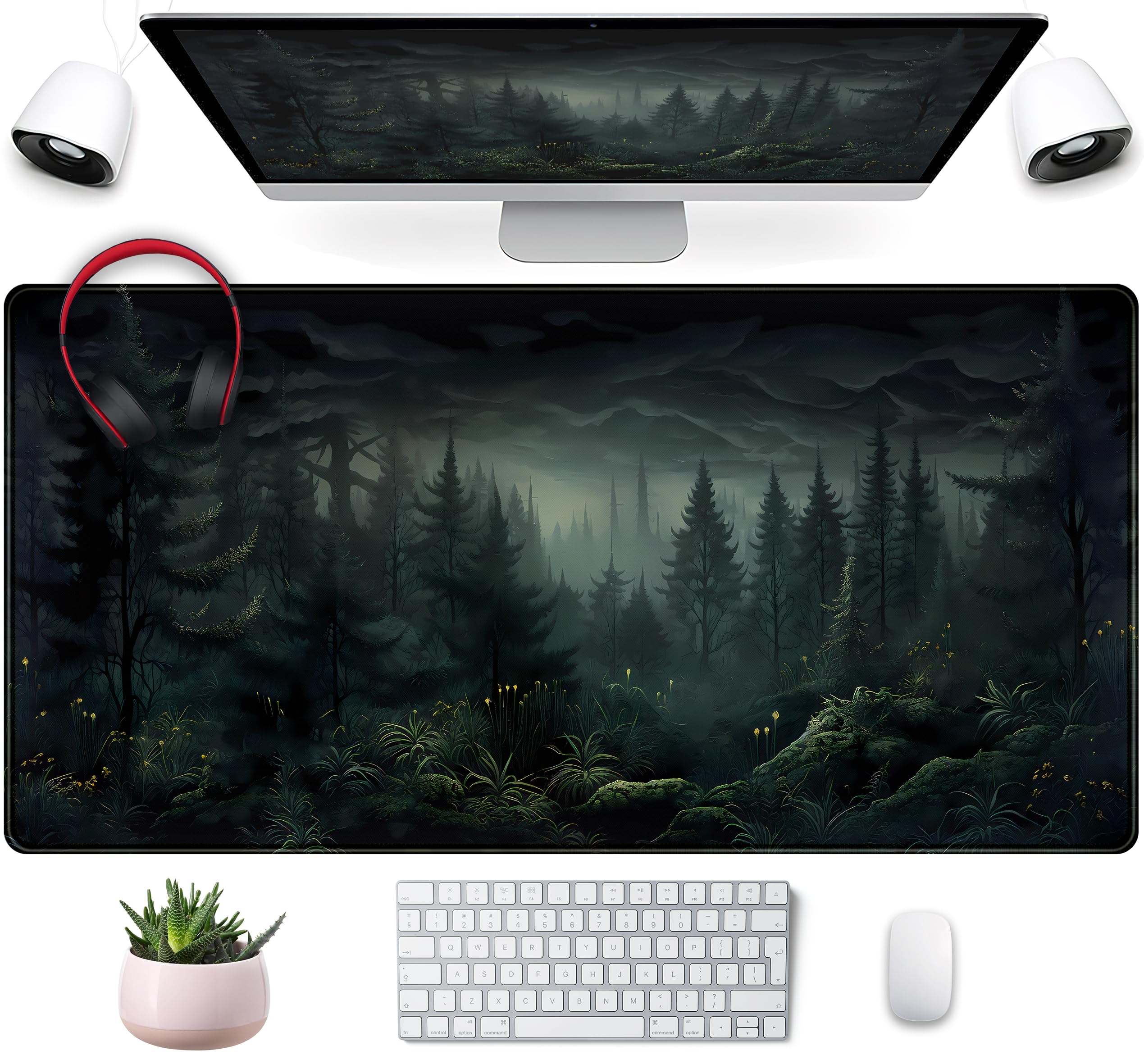 Cute Dark Gloomy Forest Desk Mat, Gothic Xxl Large Extended Gaming Mouse Pad Mat, Non-Slip Rubber Base Mousepad Computer Keyboar