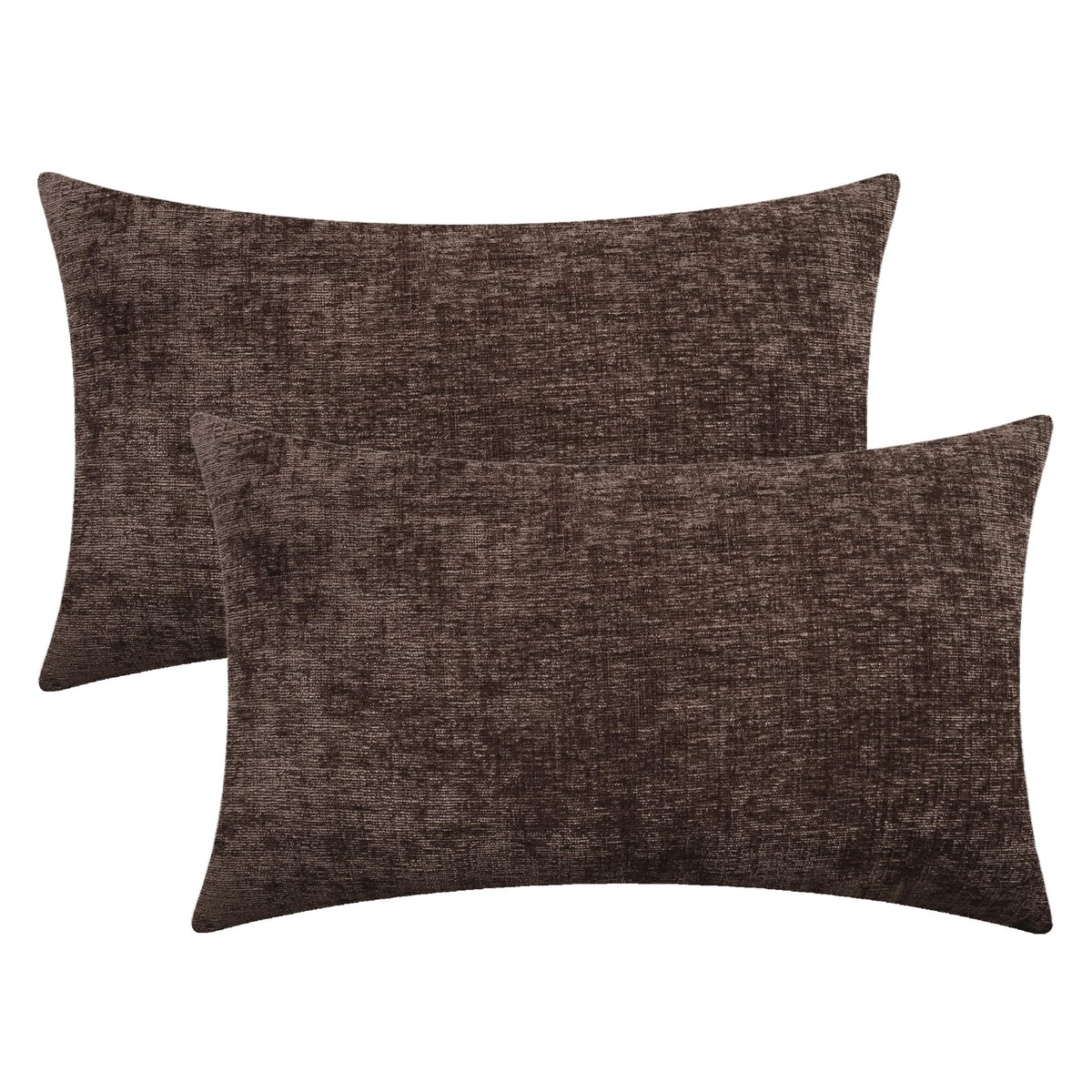Calitime Pack Of 2 Cozy Throw Pillow Covers Cases For Couch Sofa Home Decoration Solid Dyed Soft Chenille 16 X 26 Inches Coffee