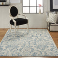 Nourison Jubilant Damask Ivory/Blue 4 x 6 Area -Rug, Easy -Cleaning, Non Shedding, Bed Room, Living Room, Dining Room, Kitchen