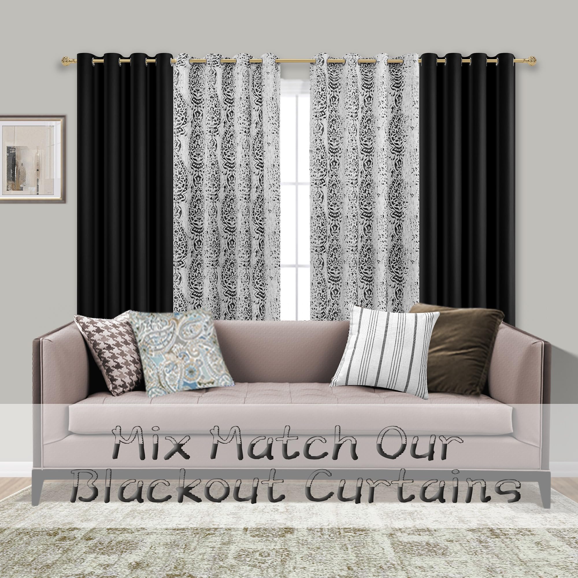 Mrs.Naturall Black Curtains 42X54 Inch Length For Living Room 2 Panels Blackout Room Darkening Curtain For Bedroom
