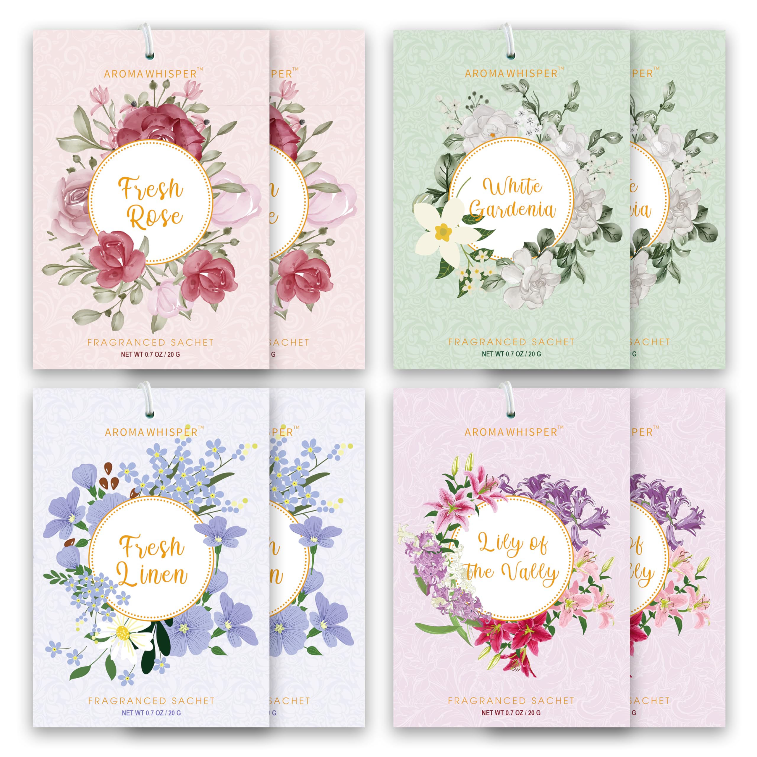 4 Scents Large Scented Sachets - 8 Pack, Long-Lasting Home Fragrance Sachet Bags, Extra Large Fresh-Scented Packets, Scented Sac