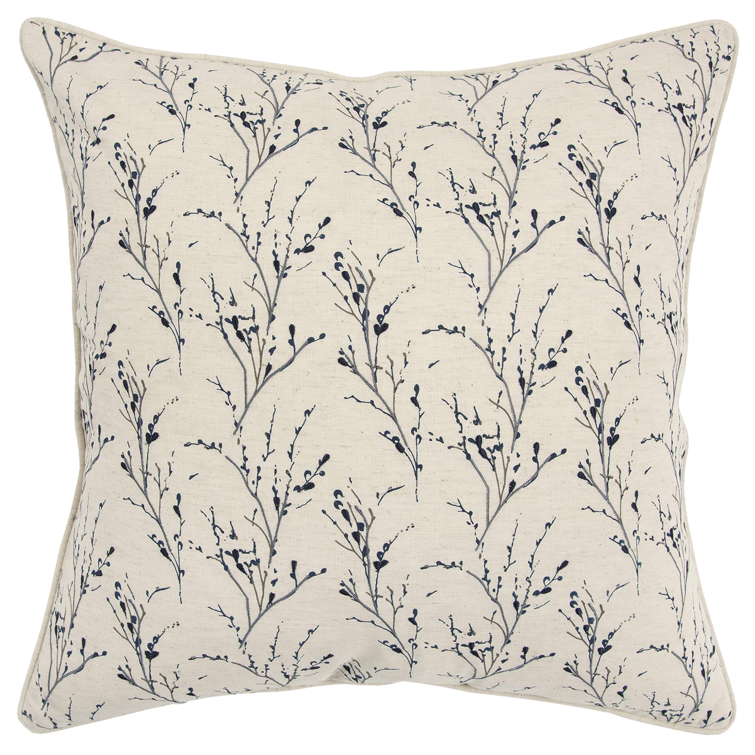Rizzy Home Floral 20" x 20" Down Filled Pillow with Blue Cotton Cover