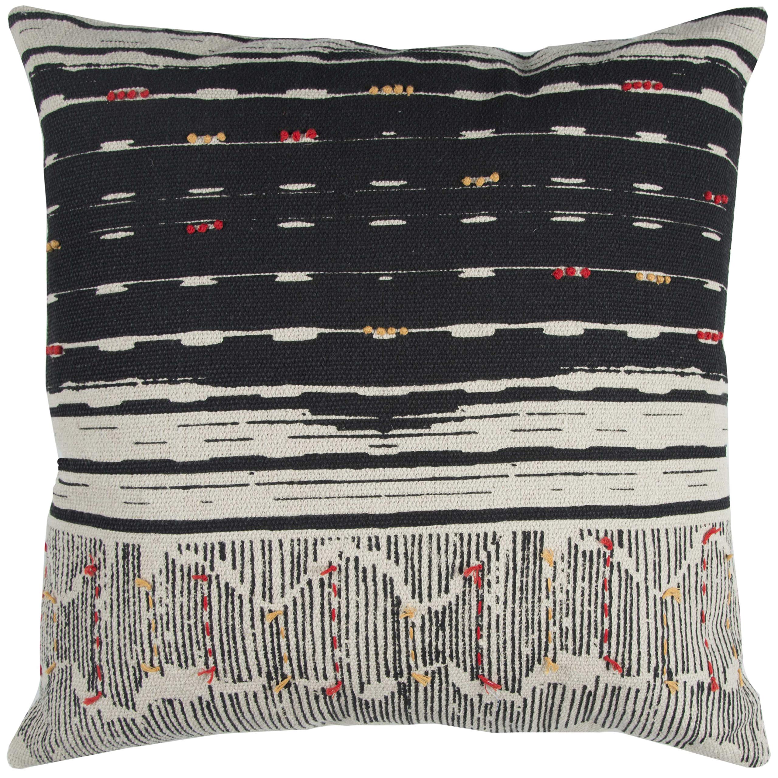 Rizzy Home | T12953 | 22"x22" Black/Gray/Red Decorative Pillow | Down Fill