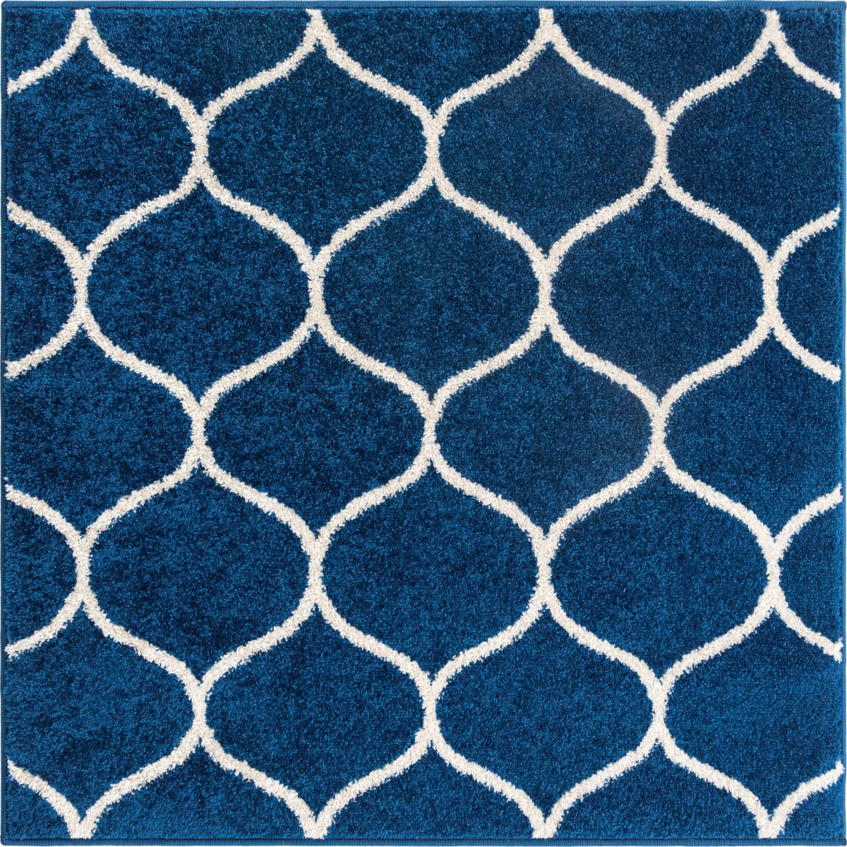 Unique Loom Trellis Frieze Collection Area Rug - Rounded (3 Square, Navy Blue/ Ivory)