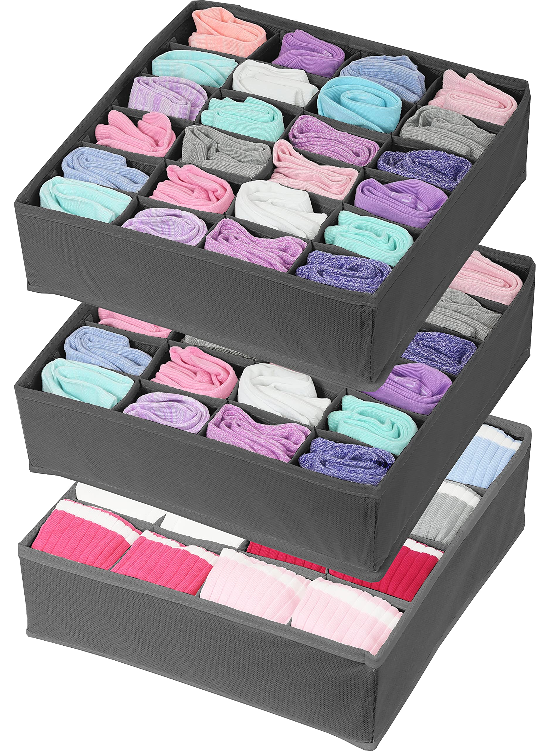 Simple Houseware Closet Drawer Organizer for Clothes, Socks and Underware, 3 Pack, Dark Grey