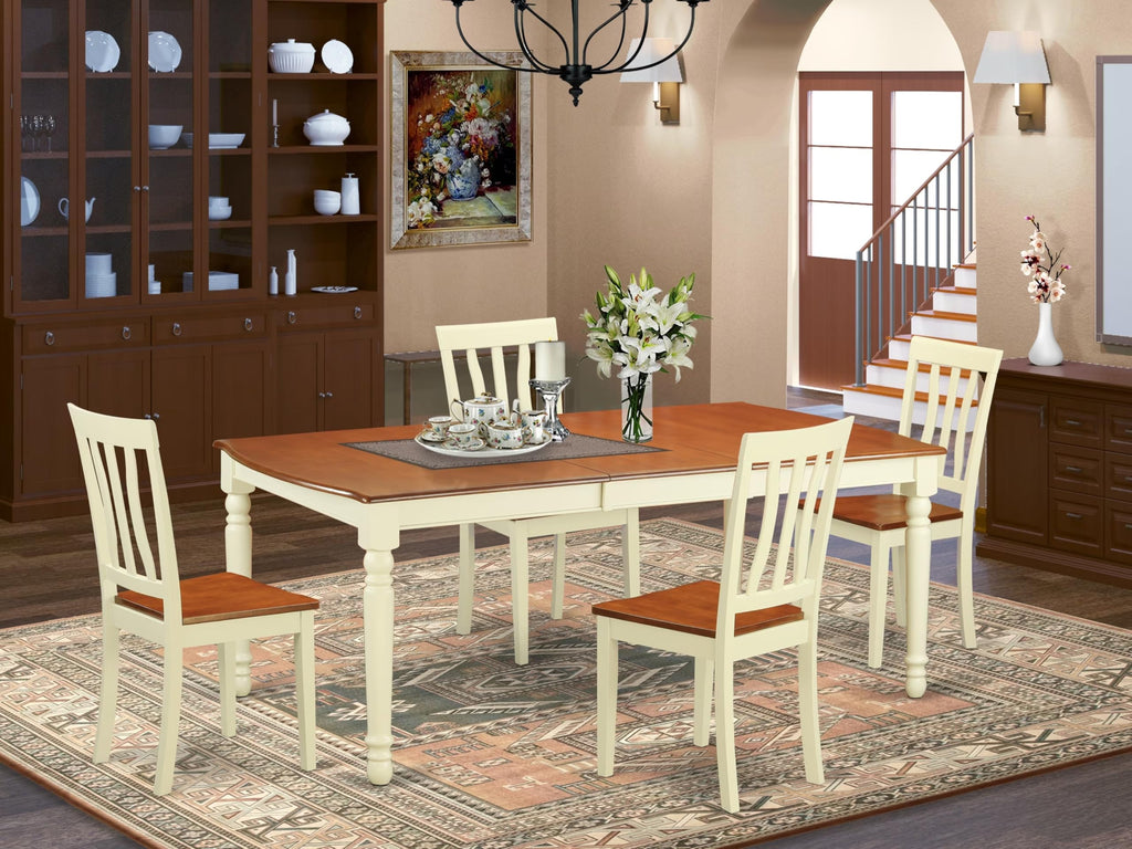 East West Furniture DOAN5-WHI-W 5 Piece Kitchen Table Set for 4 Includes a Rectangle Dining Room Table with Butterfly Leaf and 4 Dining Chairs, 42x78 Inch, Buttermilk & Cherry
