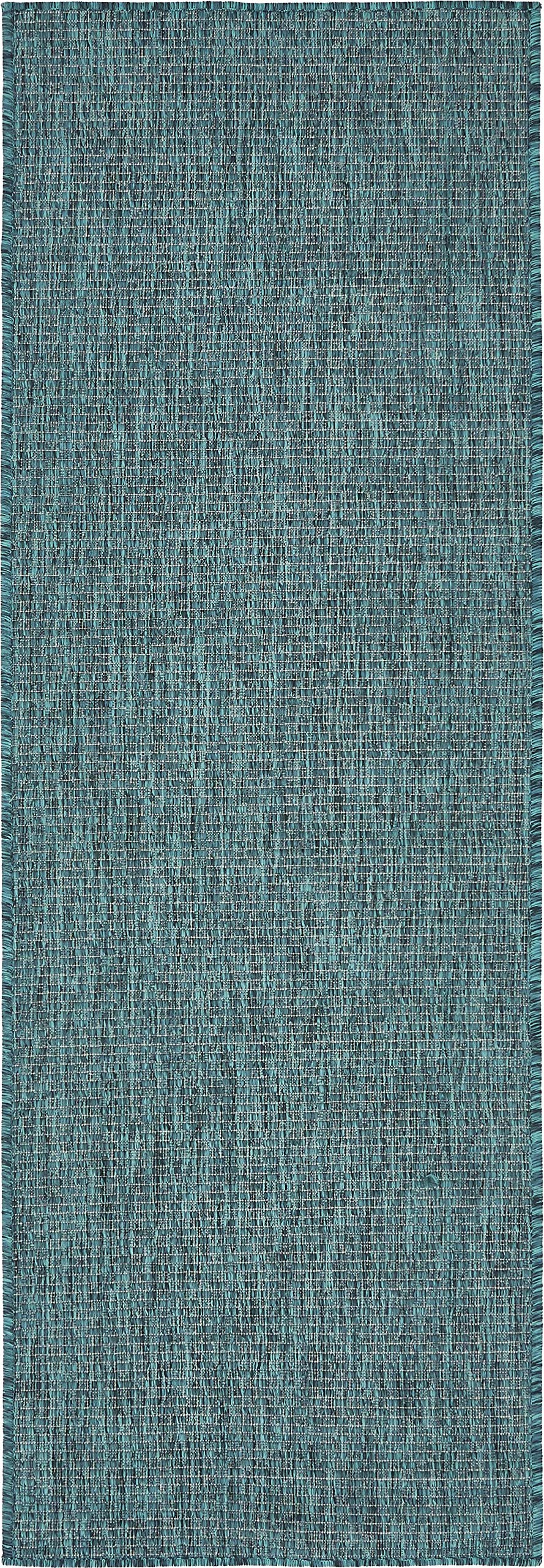 Unique Loom Collection Casual Transitional Solid Heathered Indoor/Outdoor Flatweave Area Rug (2' X 6' 1' Runner, Teal/Navy Blue