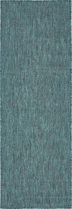 Unique Loom Collection Casual Transitional Solid Heathered Indoor/Outdoor Flatweave Area Rug (2' X 6' 1' Runner, Teal/Navy Blue