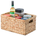 Natural Woven Water Hyacinth Wicker Rectangular Storage Bin Basket with Handles, Medium
