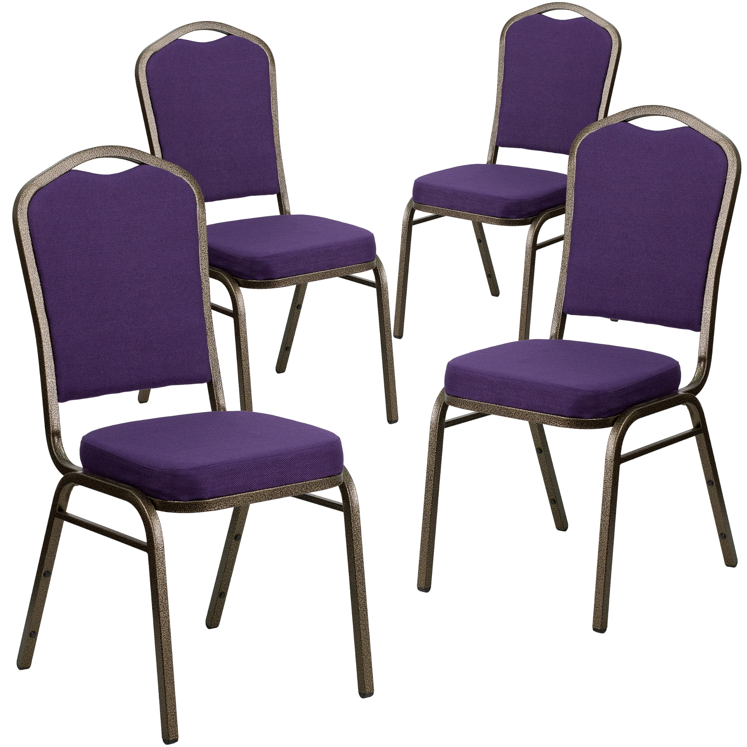 4 Pk. Stacking Chair with Purple Fabric and 2.5 Thick Seat - Gold Vein Frame