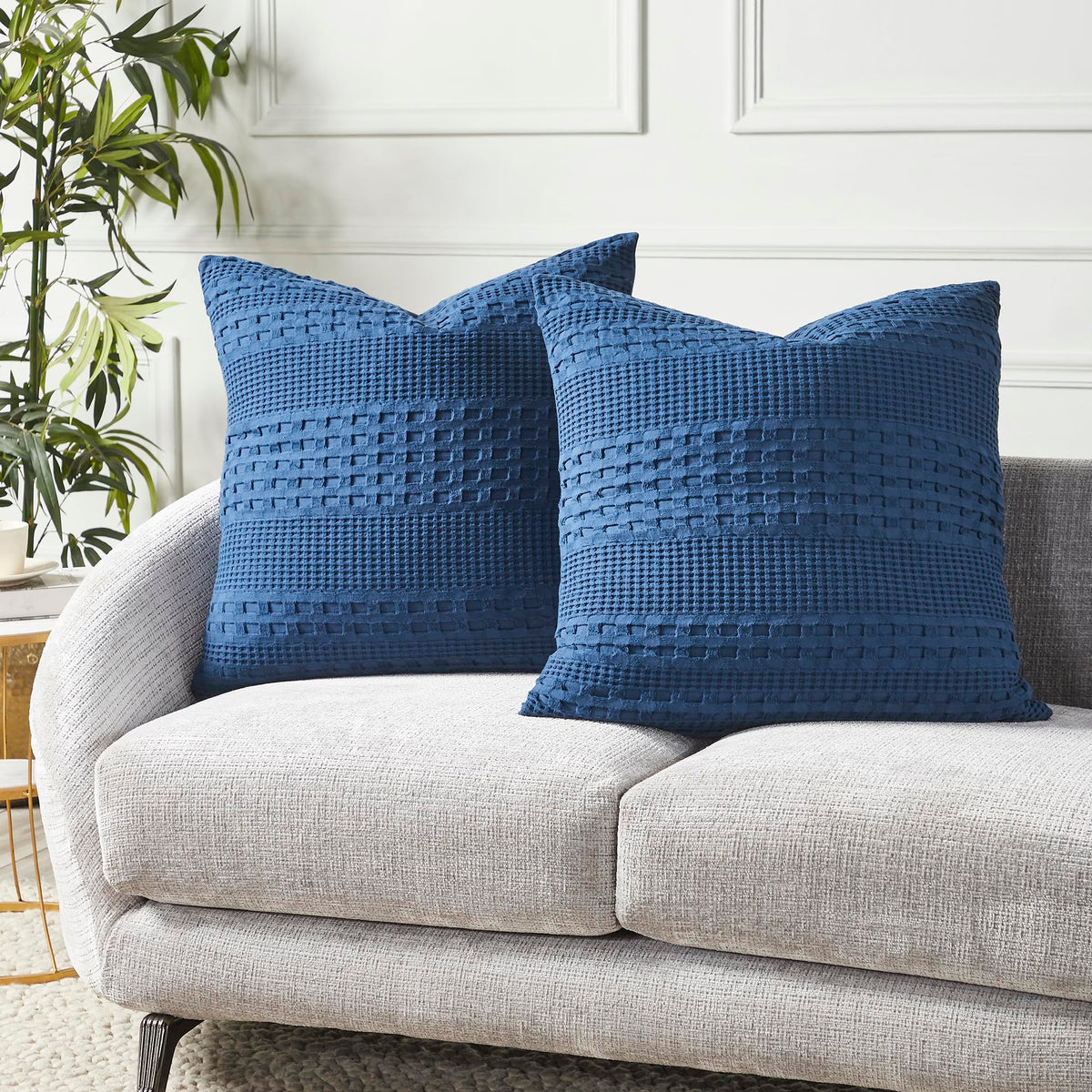 Vhc Brands Waffle Weave Navy Blue Euro Sham Set Of 2 26X26, Decorative Throw Pillow Covers/Shams, Boho Farmhouse Bedroom Decor