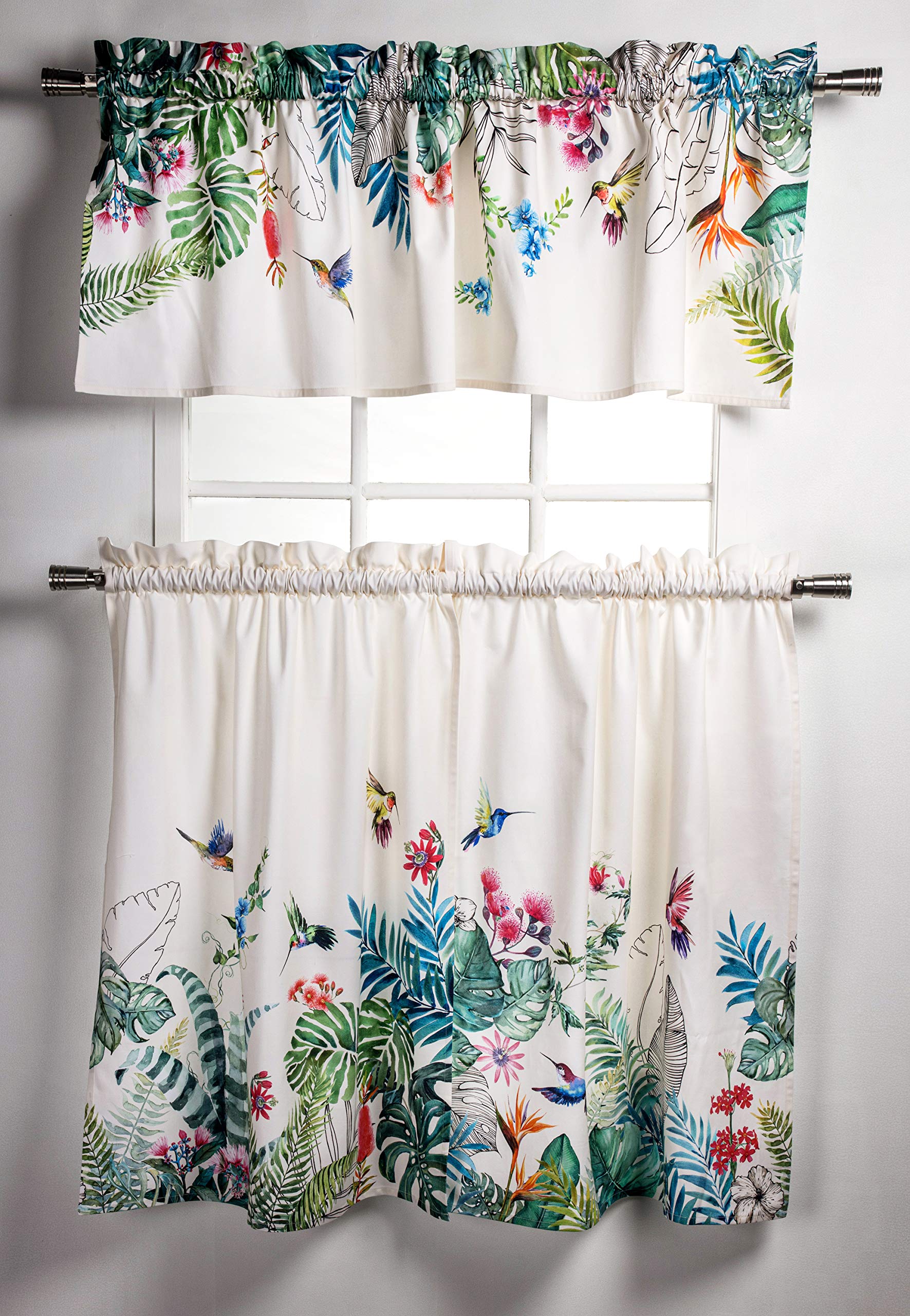 Maison d Hermine 100% Cotton Curtain Tropiques Set of 3 Window Curtains for Caf   Bedrooms Home with a Rod Pocket and Loop for 