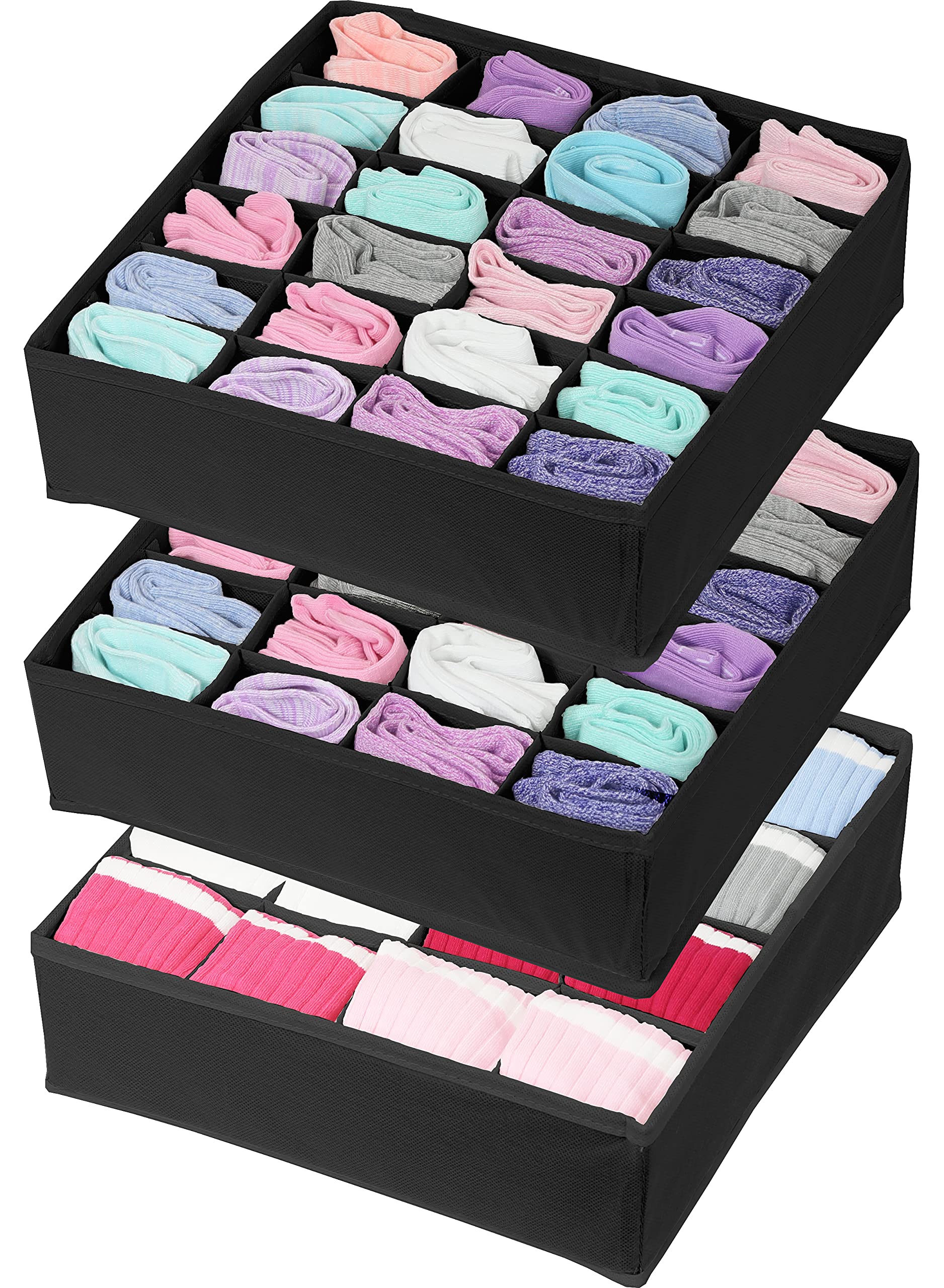 Simple Houseware Closet Drawer Organizer for Clothes, Socks and Underware, 3 Pack, Black