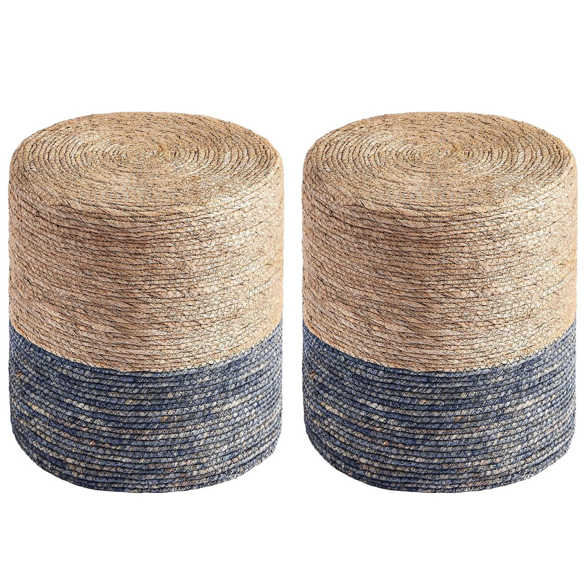Wimarsbon Round Pouf Ottomans, Handwoven Natural Water Hyacinth Seagrass Pouffe,Outdoor Rattan Stool Accent Seat, Bohemian Coast